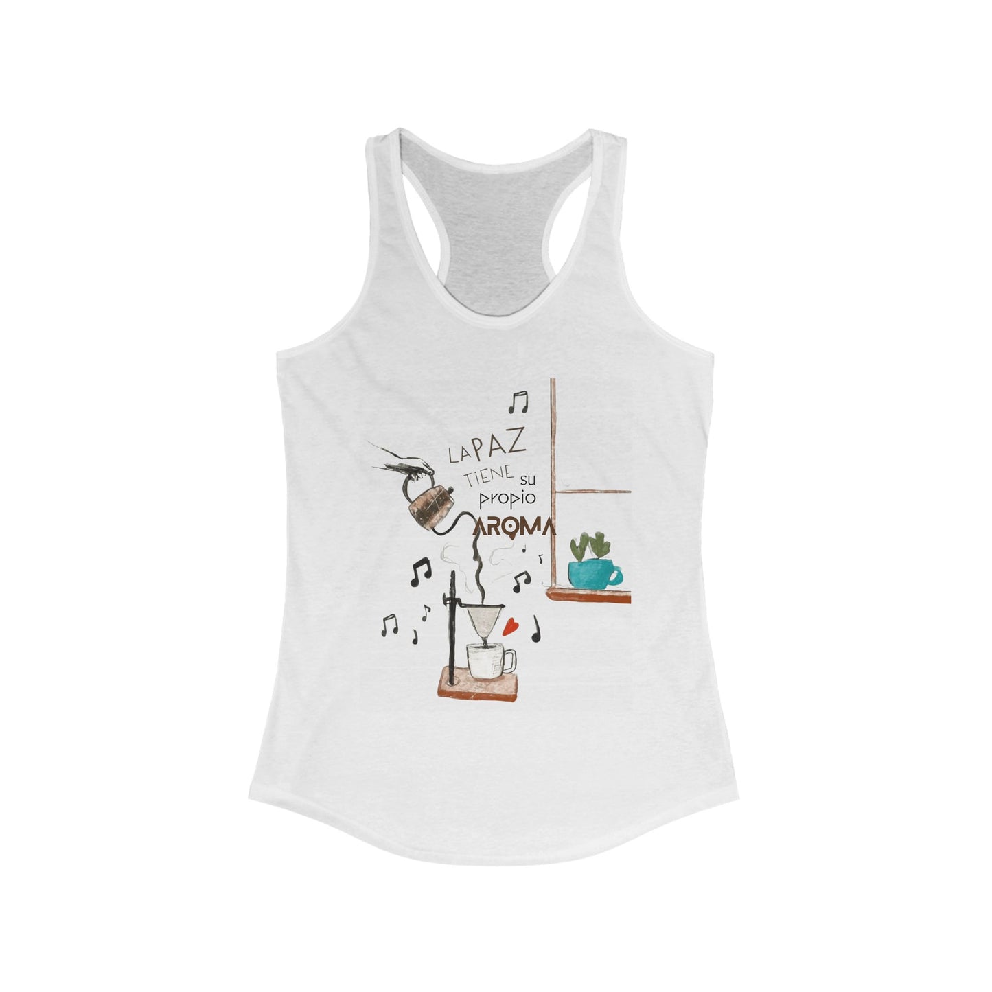 Fuerza, Belleza y Mensaje con Propósito. Cozy Coffee Vibes Racerback Tank | Gift for Coffee Lovers, Casual Wear, Summer Top, Music Inspired Apparel, Beachwear