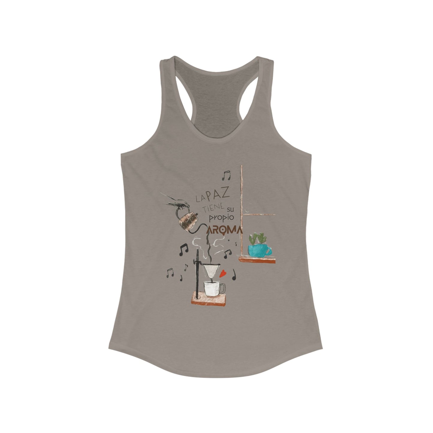 Fuerza, Belleza y Mensaje con Propósito. Cozy Coffee Vibes Racerback Tank | Gift for Coffee Lovers, Casual Wear, Summer Top, Music Inspired Apparel, Beachwear