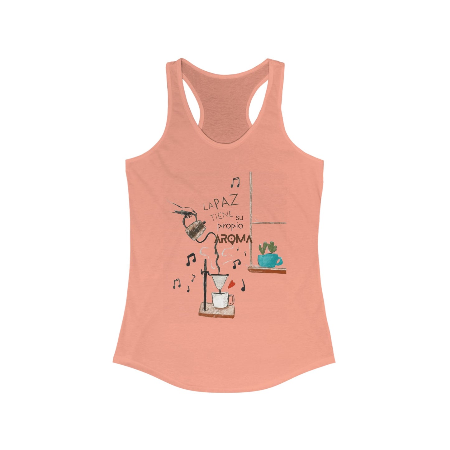 Fuerza, Belleza y Mensaje con Propósito. Cozy Coffee Vibes Racerback Tank | Gift for Coffee Lovers, Casual Wear, Summer Top, Music Inspired Apparel, Beachwear