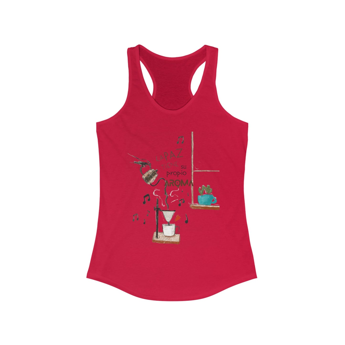 Fuerza, Belleza y Mensaje con Propósito. Cozy Coffee Vibes Racerback Tank | Gift for Coffee Lovers, Casual Wear, Summer Top, Music Inspired Apparel, Beachwear