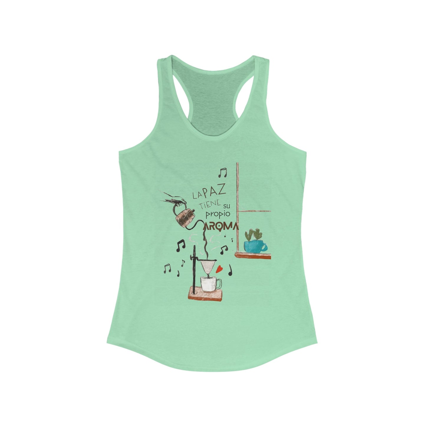 Fuerza, Belleza y Mensaje con Propósito. Cozy Coffee Vibes Racerback Tank | Gift for Coffee Lovers, Casual Wear, Summer Top, Music Inspired Apparel, Beachwear