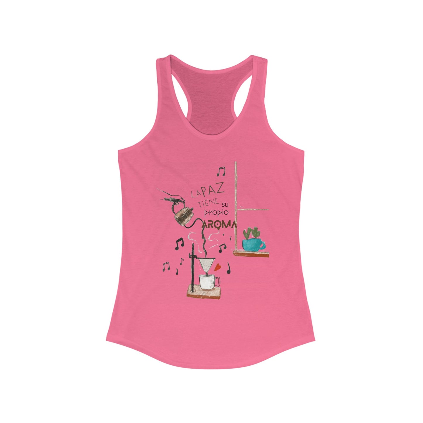 Fuerza, Belleza y Mensaje con Propósito. Cozy Coffee Vibes Racerback Tank | Gift for Coffee Lovers, Casual Wear, Summer Top, Music Inspired Apparel, Beachwear