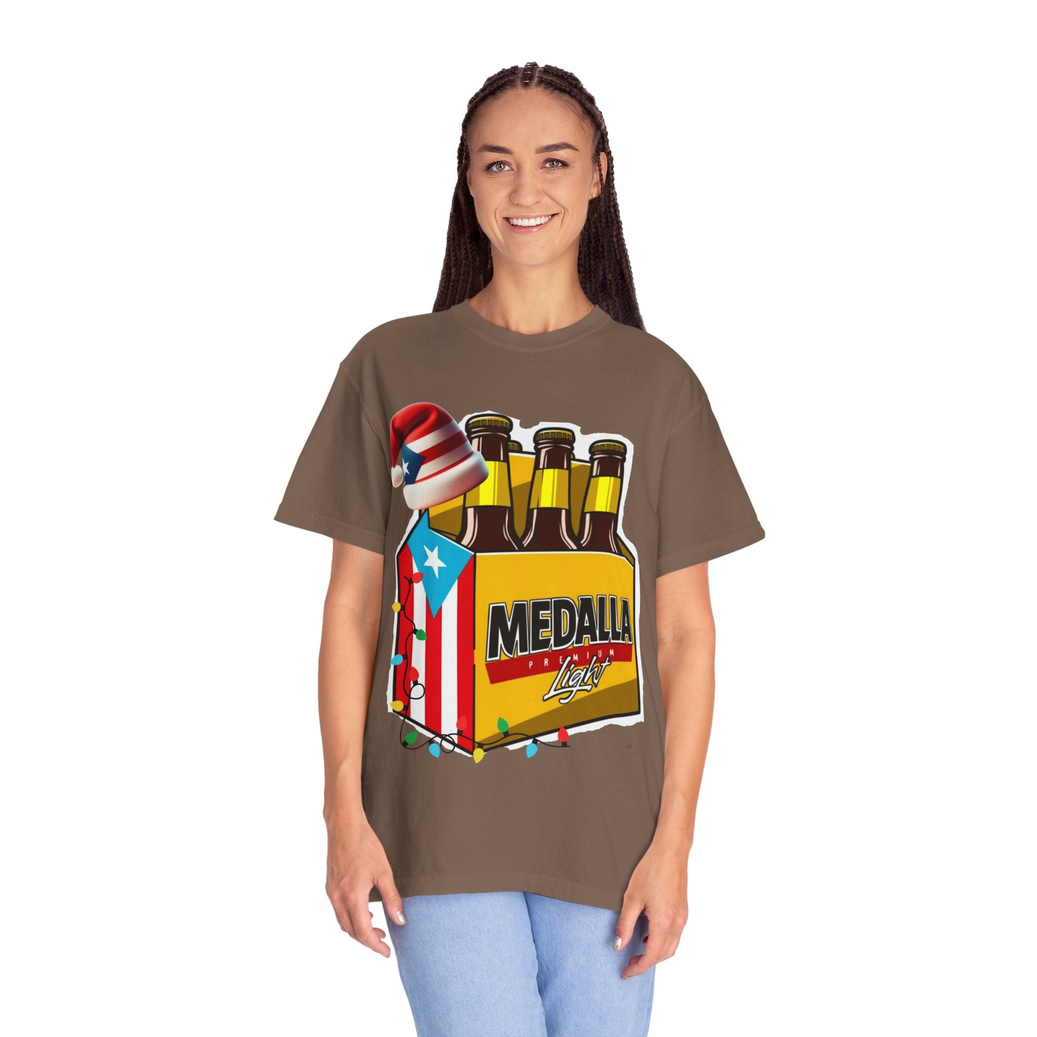 Medalla Light Beer T-Shirt  Navidad Boricua Holiday Tee Puerto Rico’s Navidades