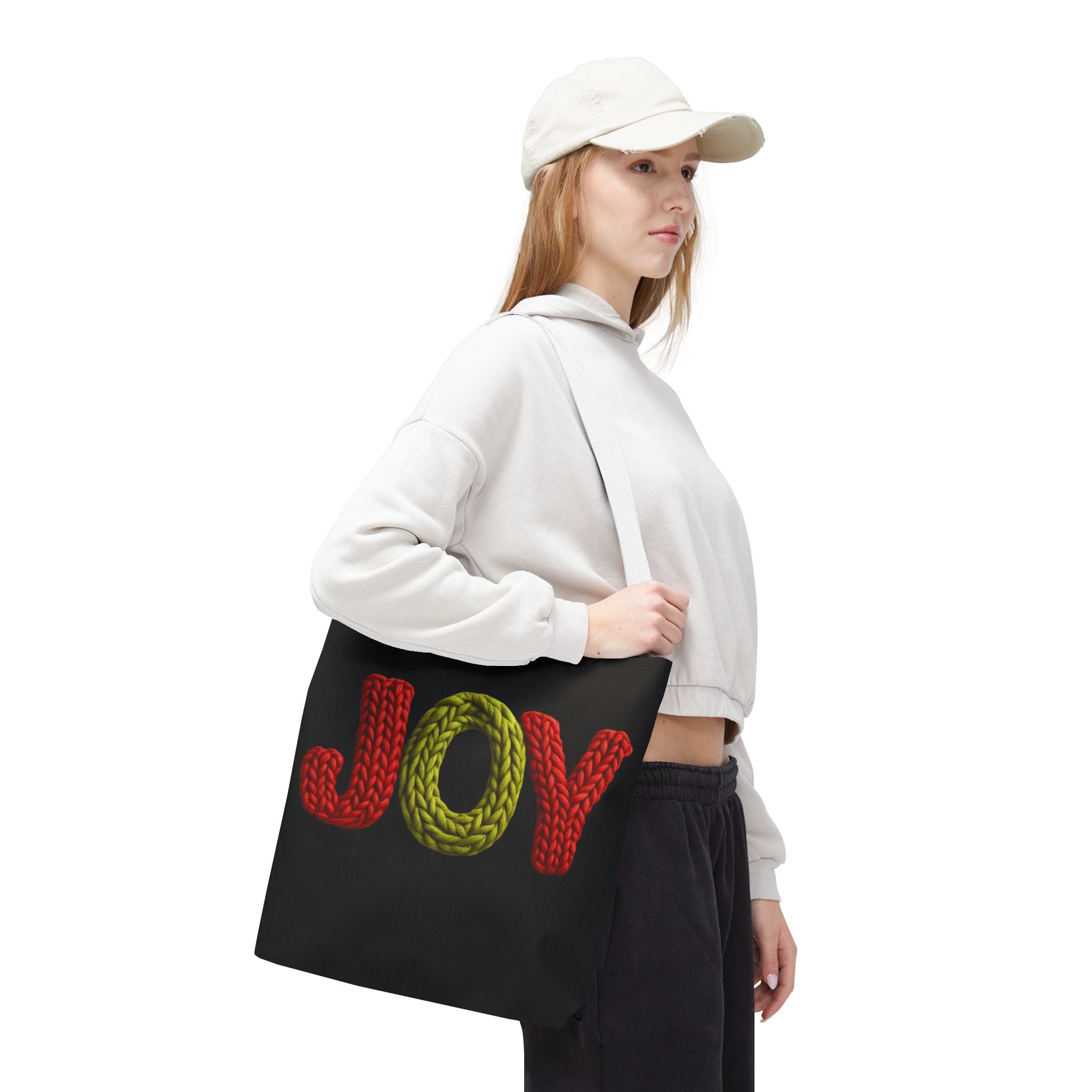 Christmas Tote Bag  Festive Holiday DesigJoy Knit Tote Bag  Colorful 'JOY' Yarn Design, Cozy Holiday Gift Tote