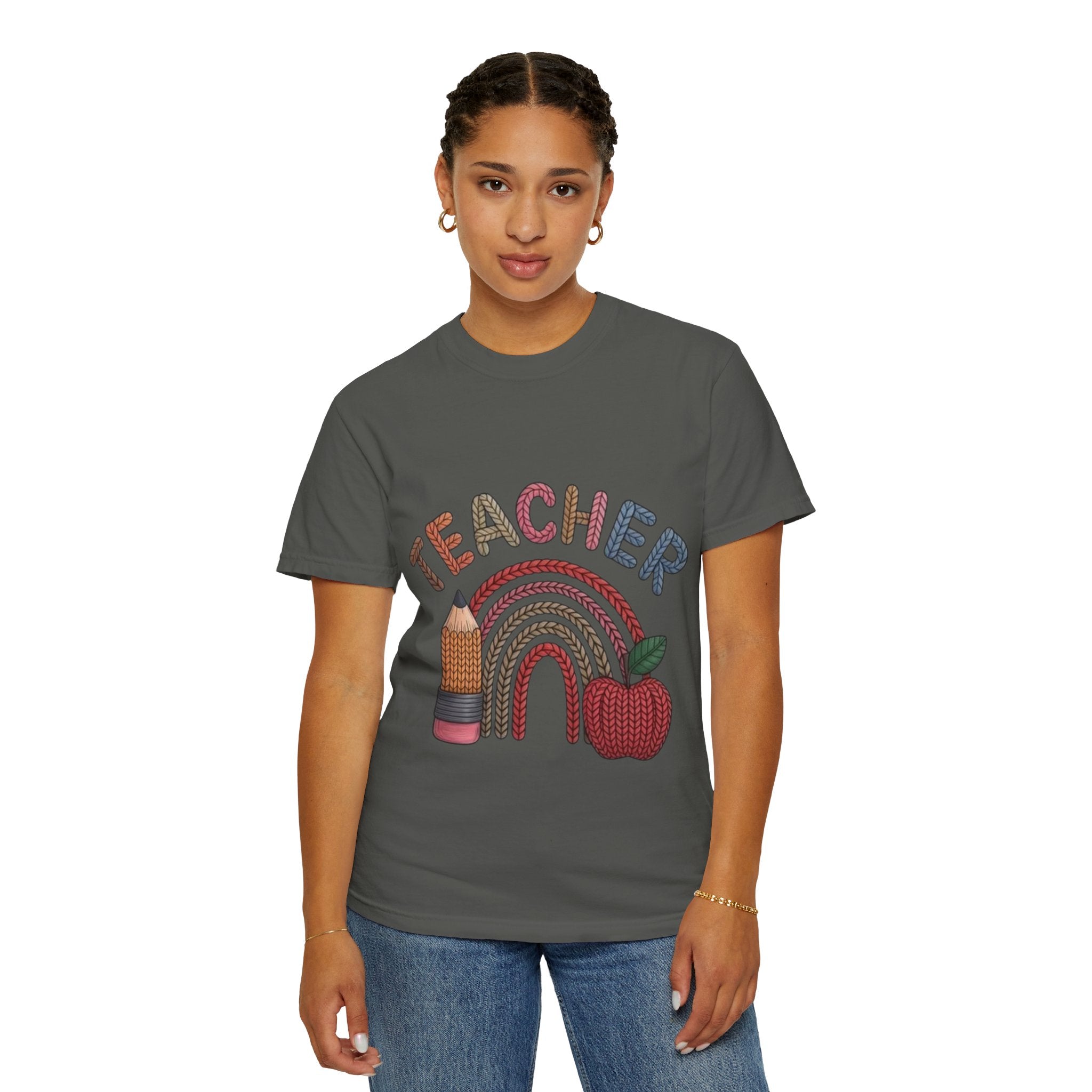 Teacher Rainbow Pencil & Apple T-Shirt — Back-to-School Gift for Educators