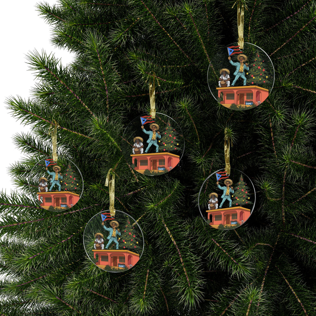 Puerto Rican Nochebuena Acrylic Ornament  Festive Boricua Christmas Decoration Feliz Navidad Boricua Glass Ornament