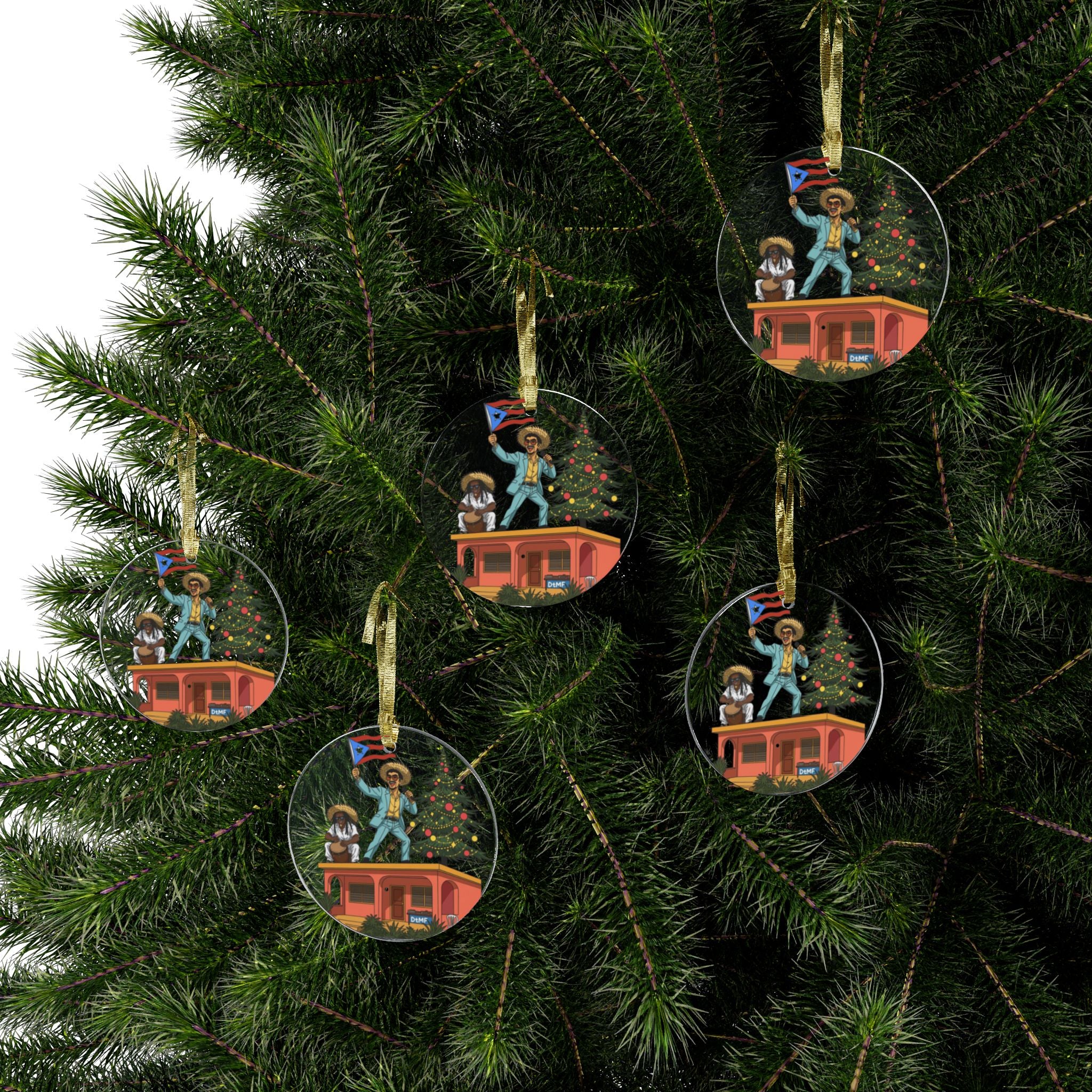 Puerto Rican Nochebuena Acrylic Ornament  Festive Boricua Christmas Decoration Feliz Navidad Boricua Glass Ornament