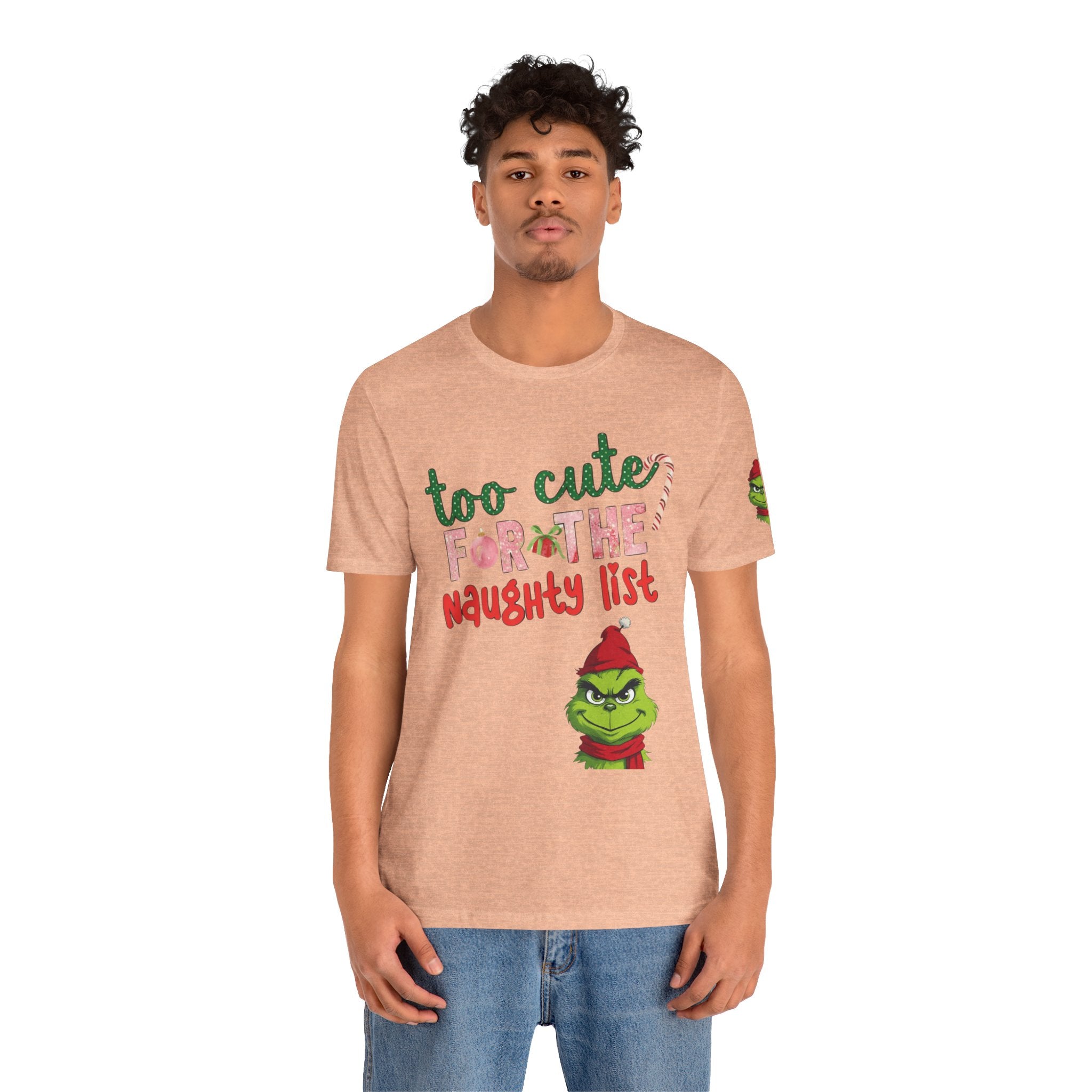 Christmas T-Shirts and Sweatshirts Collection Cute Grinch Holiday Tee 'Too Cute for the Naughty List' Unisex Jersey T-Shirt