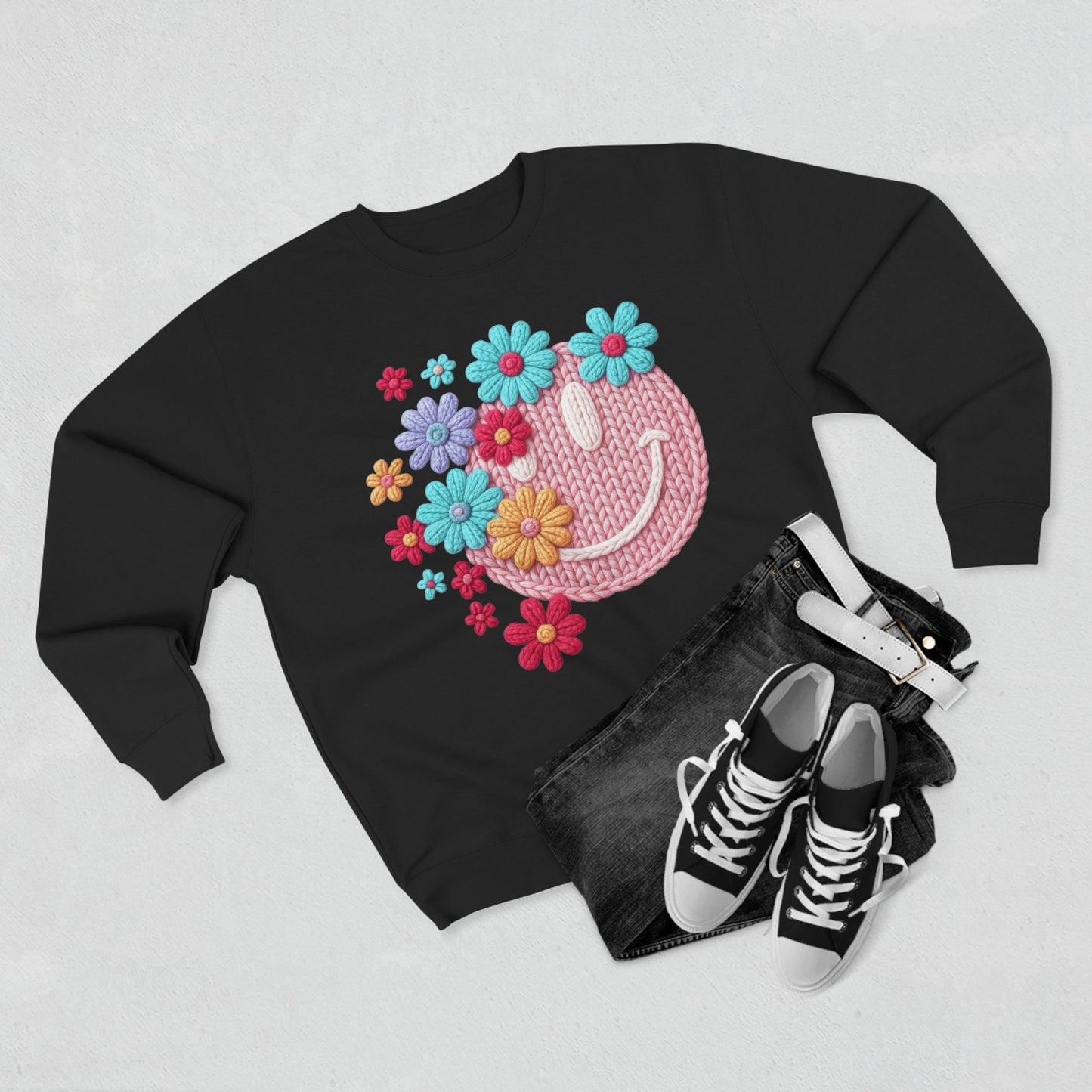 Floral Knit Smile Sweatshirt Cozy, Unbothered
