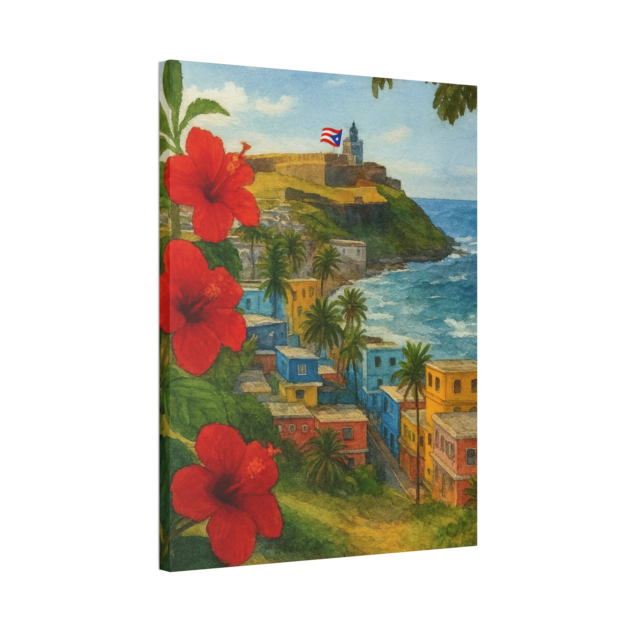 Puerto Rico Coastal Canvas Print — Old San Juan Seaside Wall Art (Stretched 1.5")