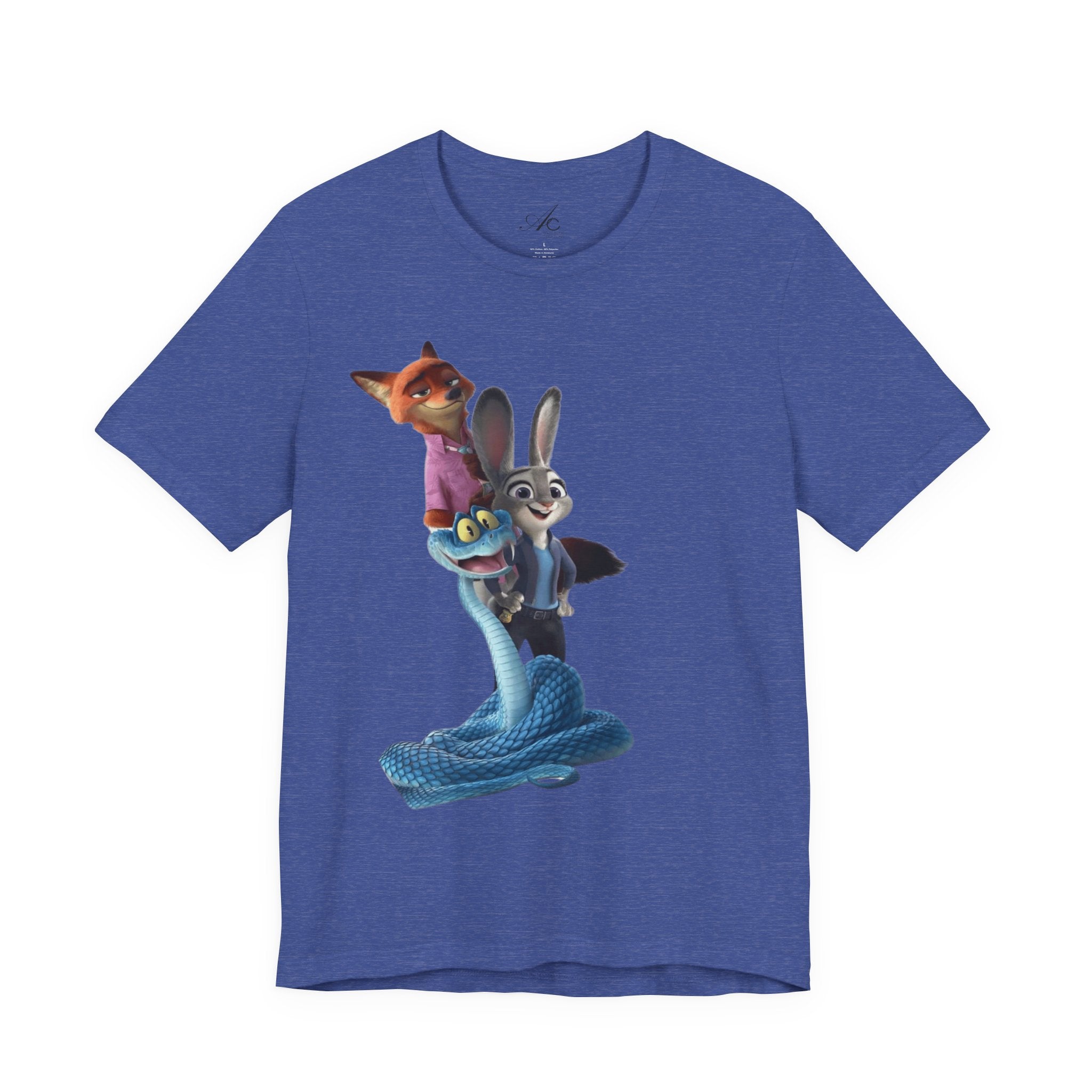 Animated Character Tee — Cute Fox & Bunny Stack Graphic T-Shirt  cartoon-style Christmas artwork