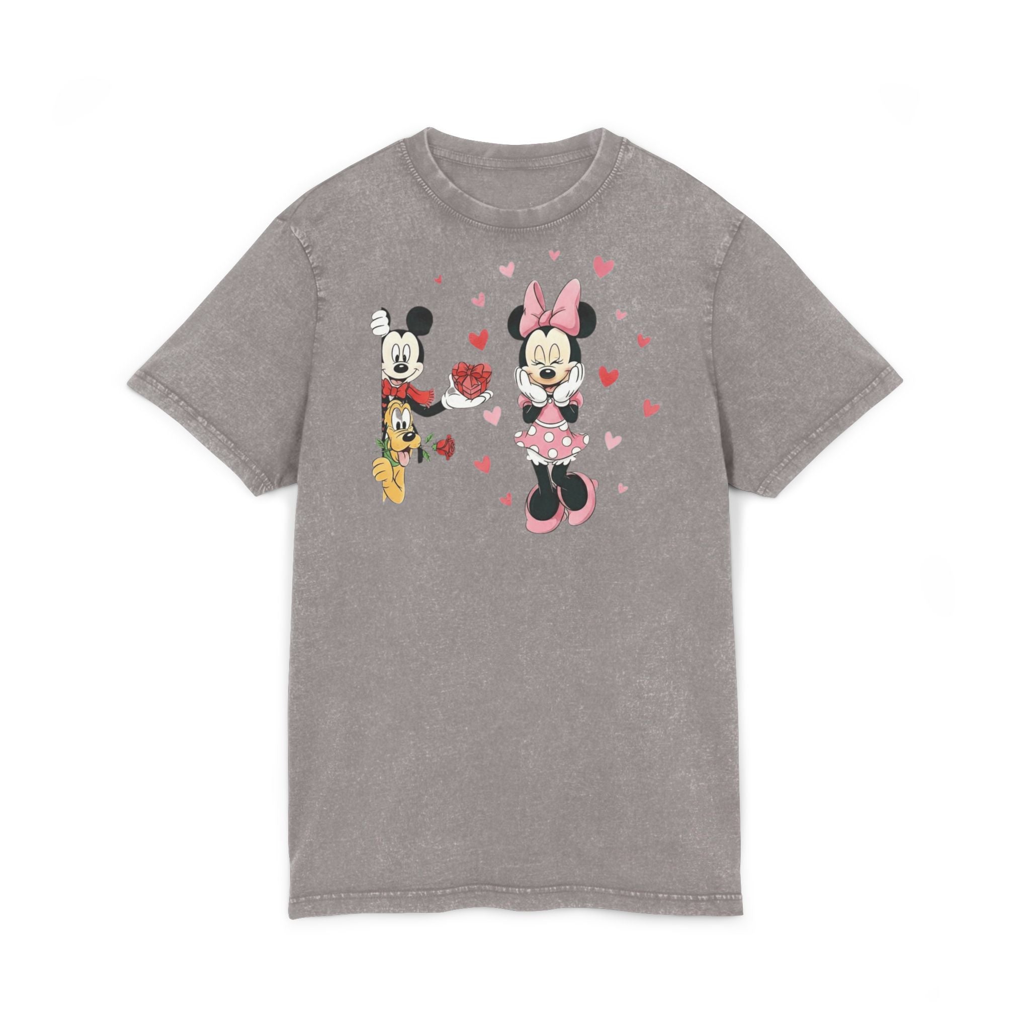 Vintage Acid-Wash Tee — Cute Cartoon Couple with Hearts