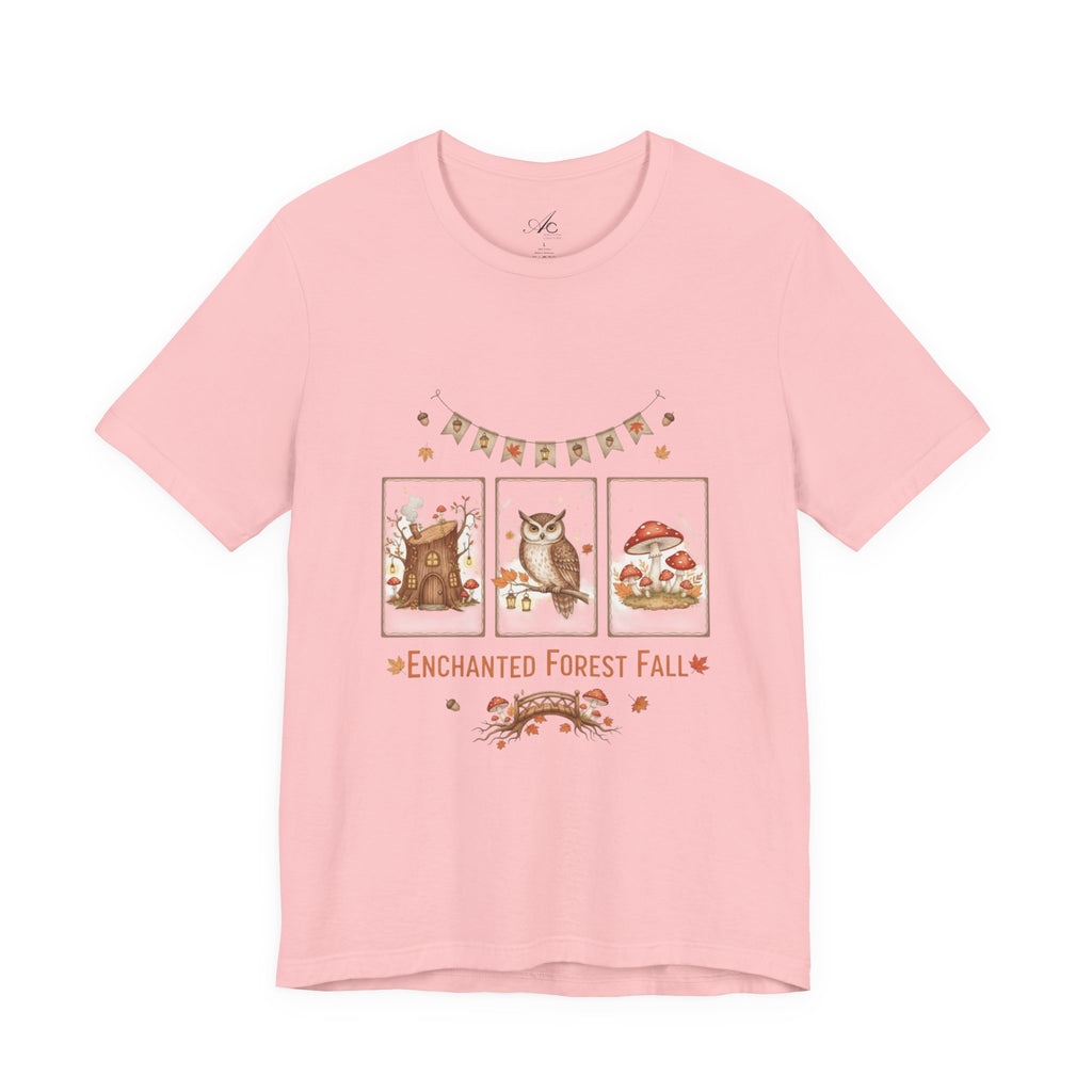 Enchanted Forest Fall Tee, Cute Owl Shirt, Autumn Graphic Tee, Nature Lover Gift, Cozy Fall Apparel, Wildlife T-Shirt, Unisex Fall Top