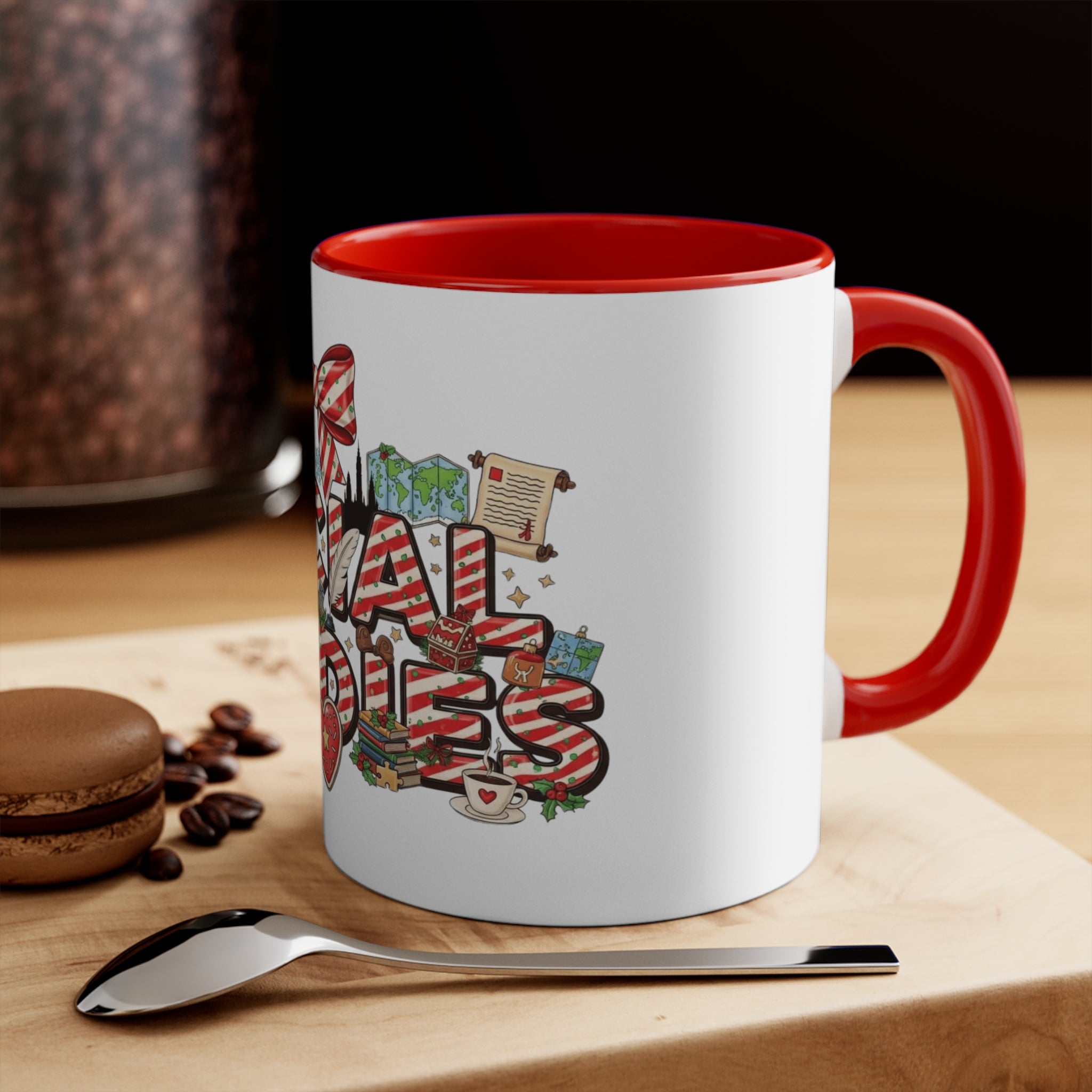 Social Studies Teacher Christmas Mug, Festive Candy-Stripe Holiday Coffee Cup School Staff Christmas Mug Collection,