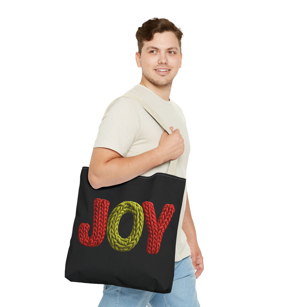 Christmas Tote Bag  Festive Holiday DesigJoy Knit Tote Bag  Colorful 'JOY' Yarn Design, Cozy Holiday Gift Tote