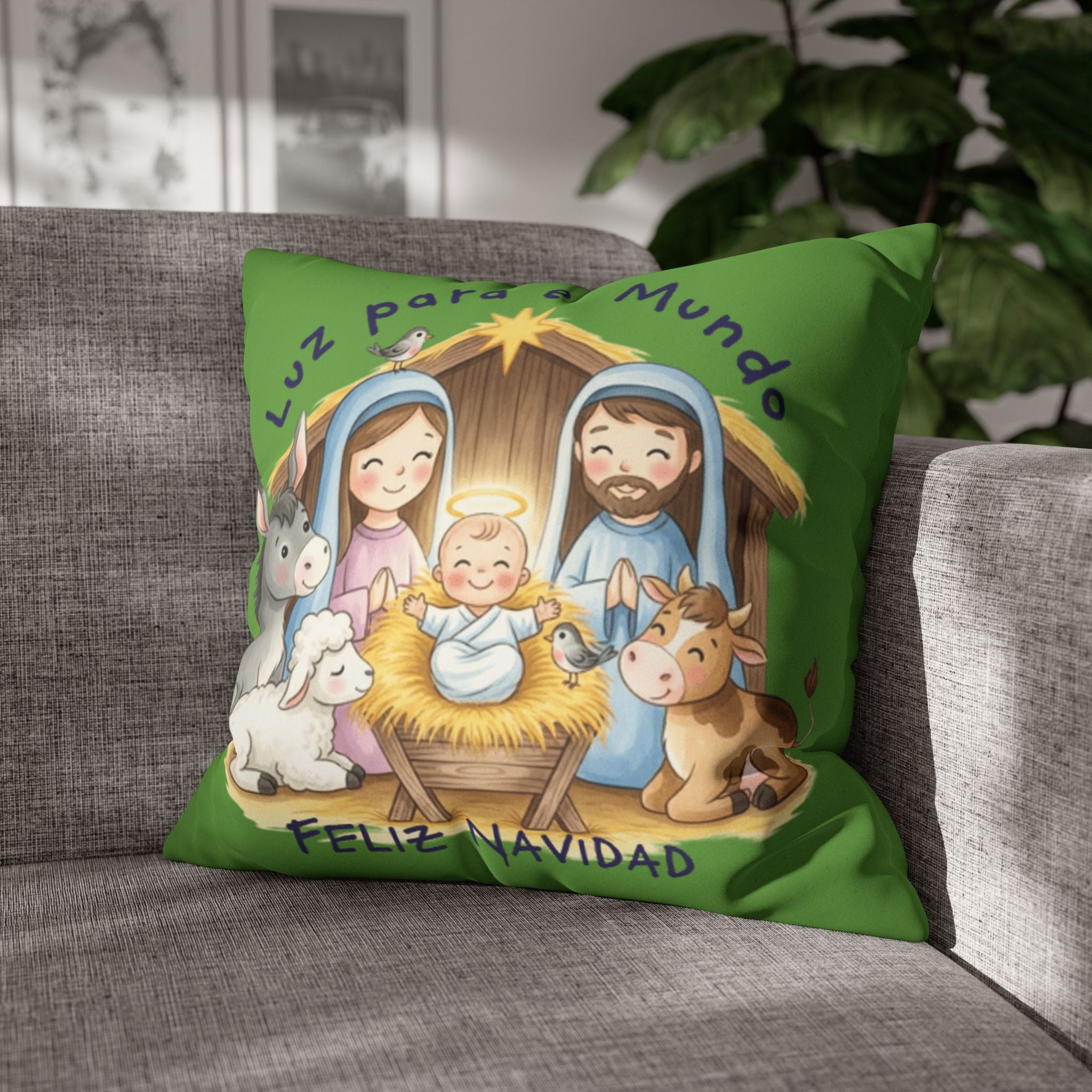 Nativity Pillowcase - "Luz para el Mundo" Feliz Navidad Christmas Throw Cover Puerto Rico Culture Pillow