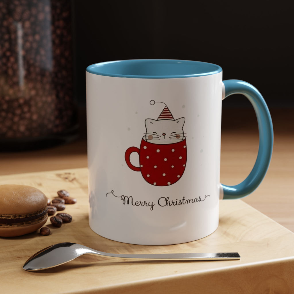 Christmas Cat Accent Mug "Merry Christmas" Polka Dot Holiday Coffee Cup Christmas Mugs Collection!