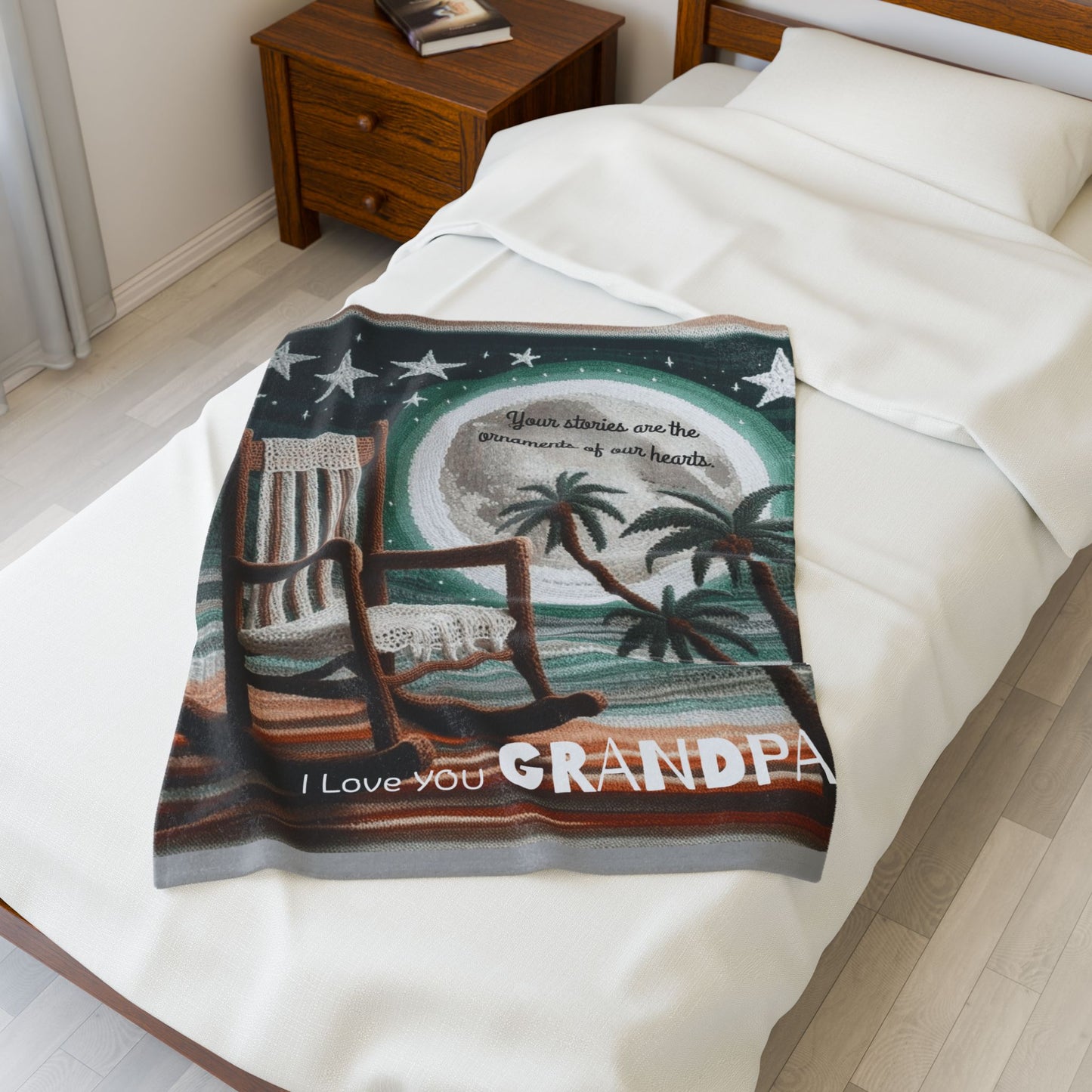 I Love You Grandpa Velveteen Plush Blanket — 'Your stories are the ornaments of our hearts' Rocking Chair Design