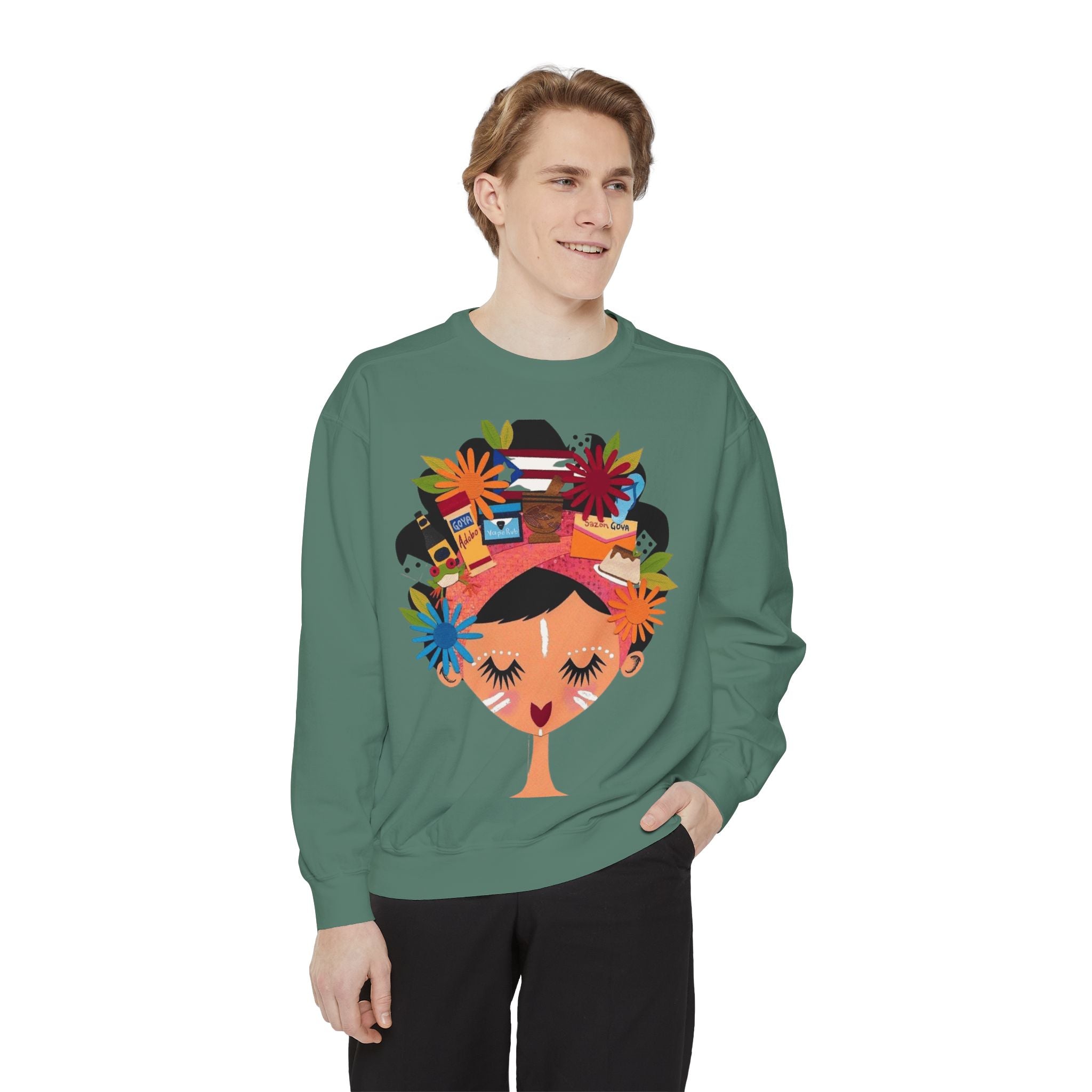 Floral Fiesta Sweatshirt — Colorful Tropical Woman Graphic Puerto Rico Navidades