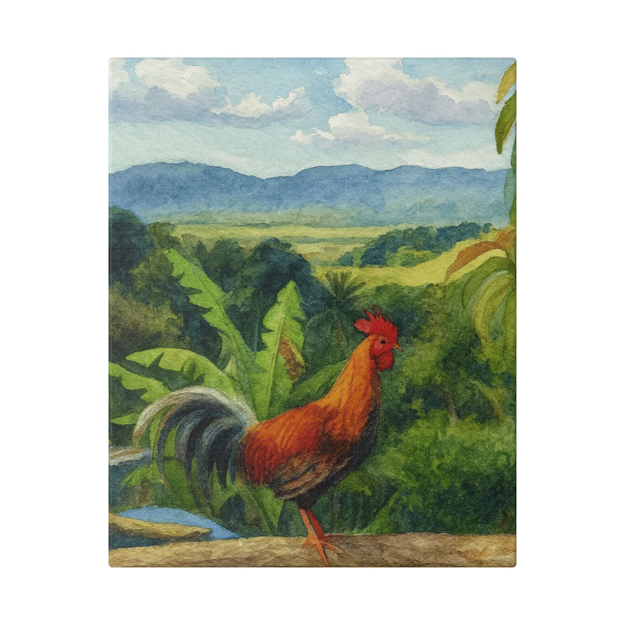 These Puerto Rico inspired Rooster Morning Landscape Canvas