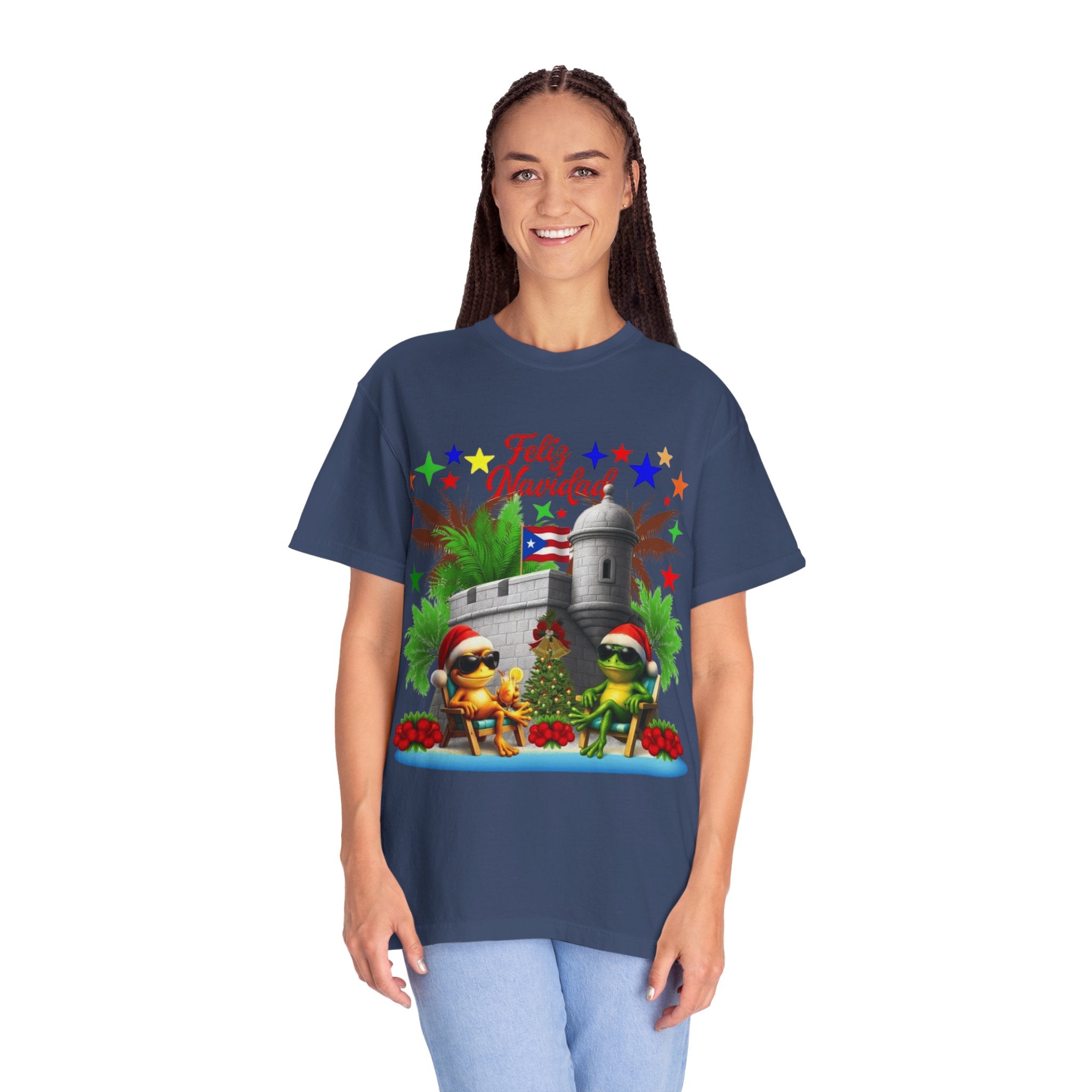 Feliz Navidad Puerto Rico T-Shirt  Castillo & Coquí Holiday Tee Puerto Rico Navidades