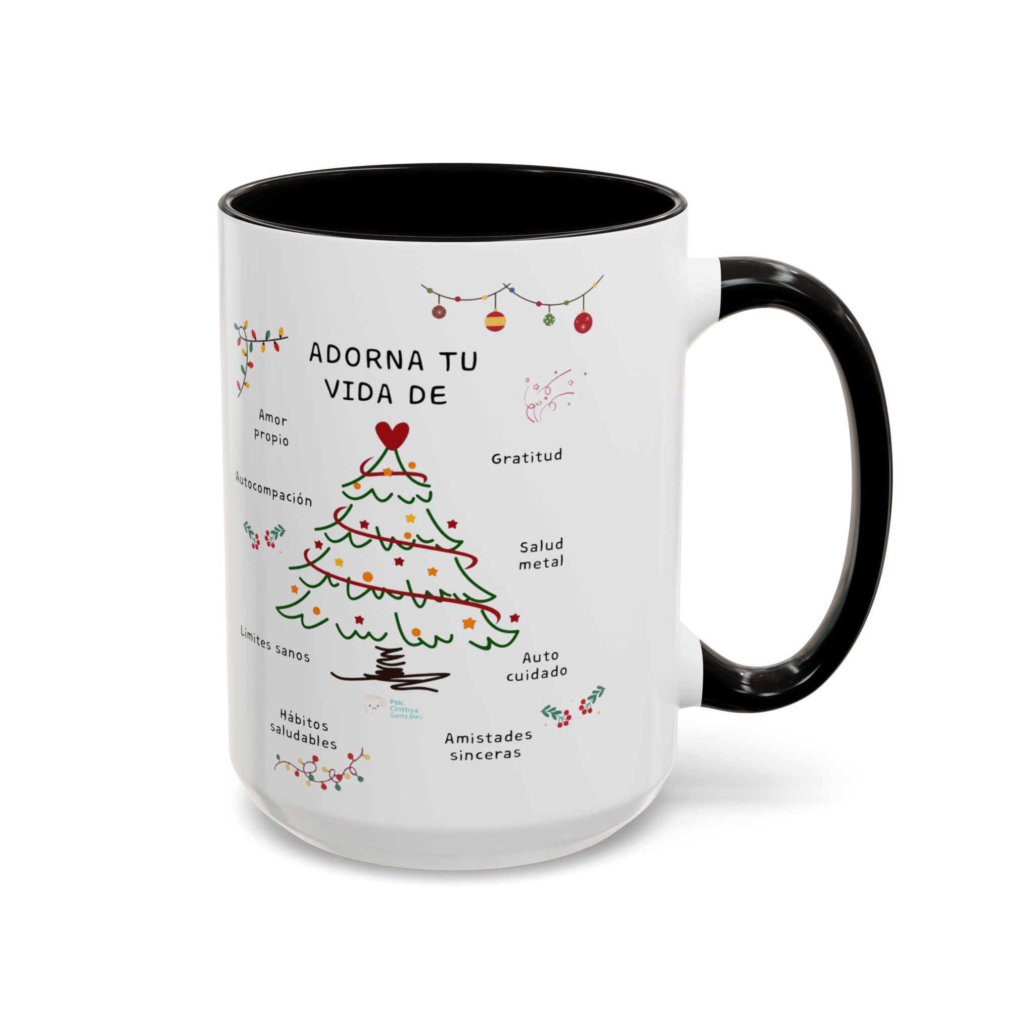 Mug — 'Adorna Tu Vida' Christmas Tree Spanish Holiday Coffee Mug (11oz/15oz)