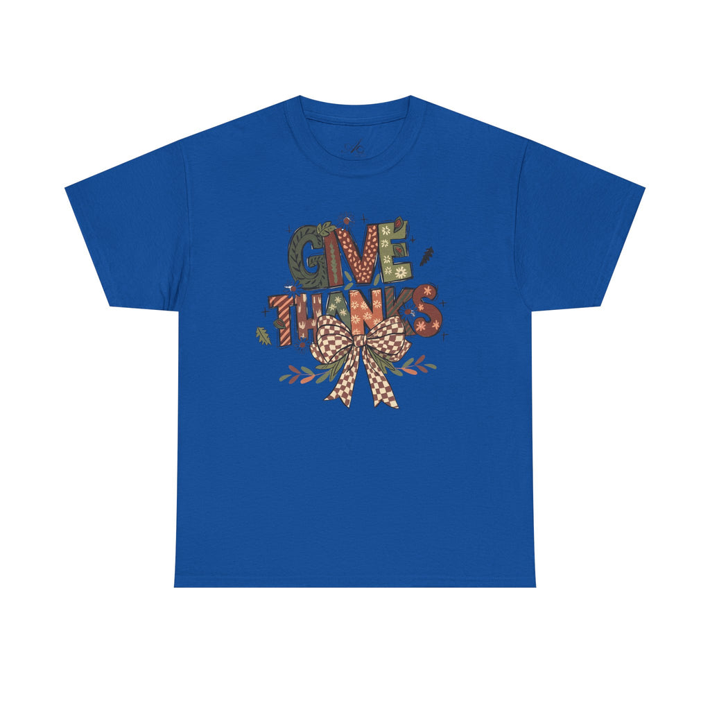 Give Thanks Tee Thanksgiving Graphic T-Shirt with Rustic Bow Design