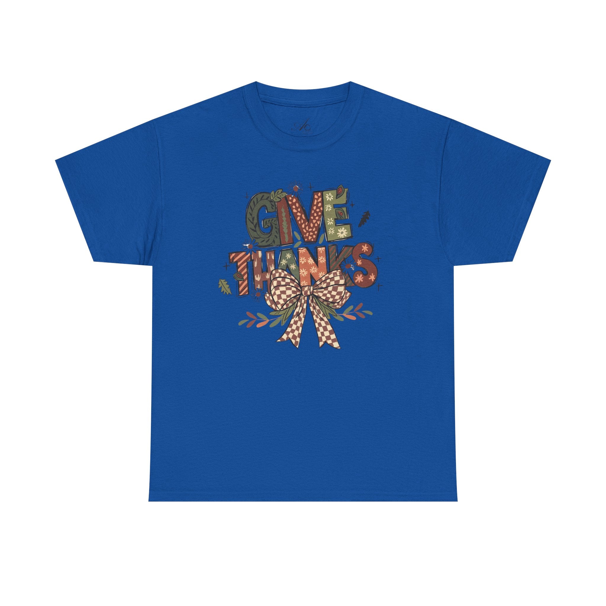Give Thanks Tee Thanksgiving Graphic T-Shirt with Rustic Bow Design