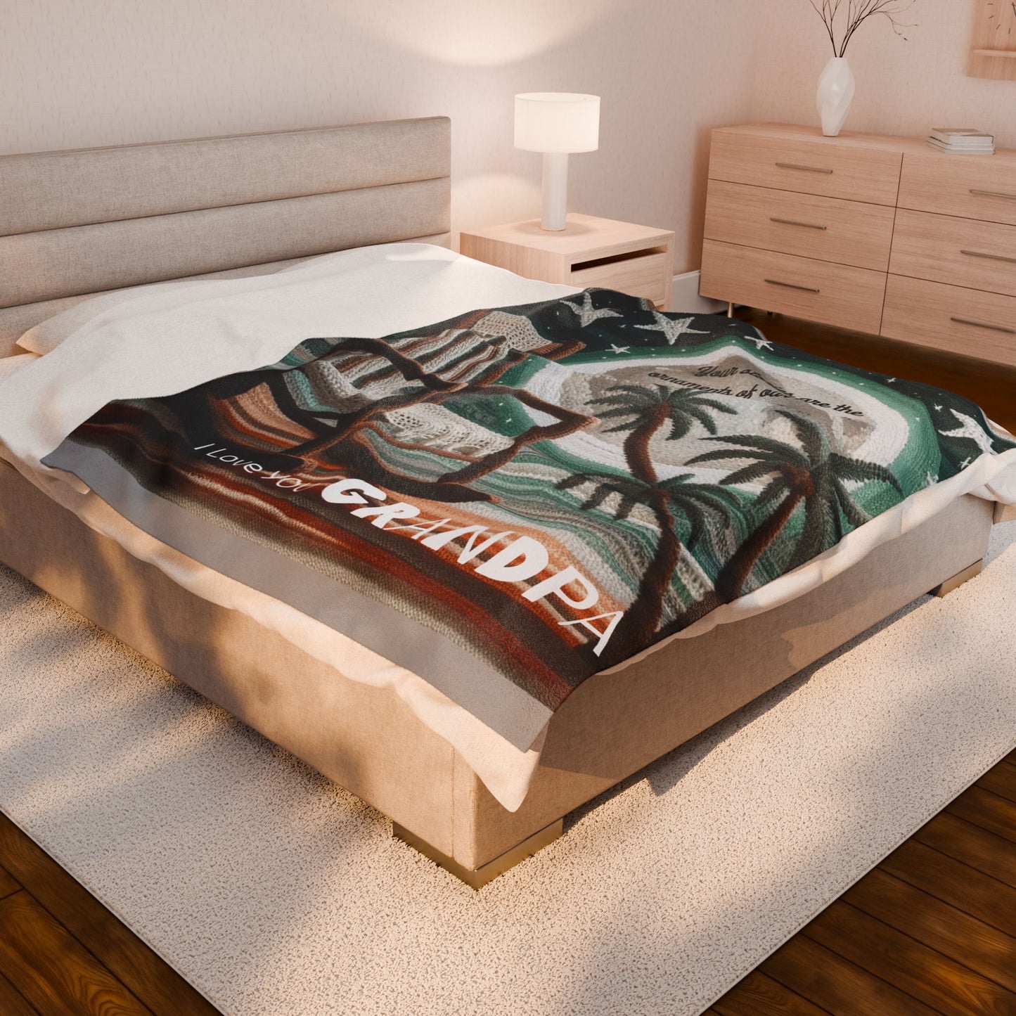 I Love You Grandpa Velveteen Plush Blanket — 'Your stories are the ornaments of our hearts' Rocking Chair Design