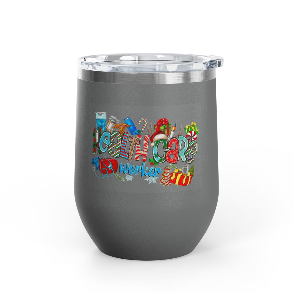 Healthcare Worker 12oz Wine Tumbler — Colorful Holiday Medical Staff Gift Medical Christmas Mug