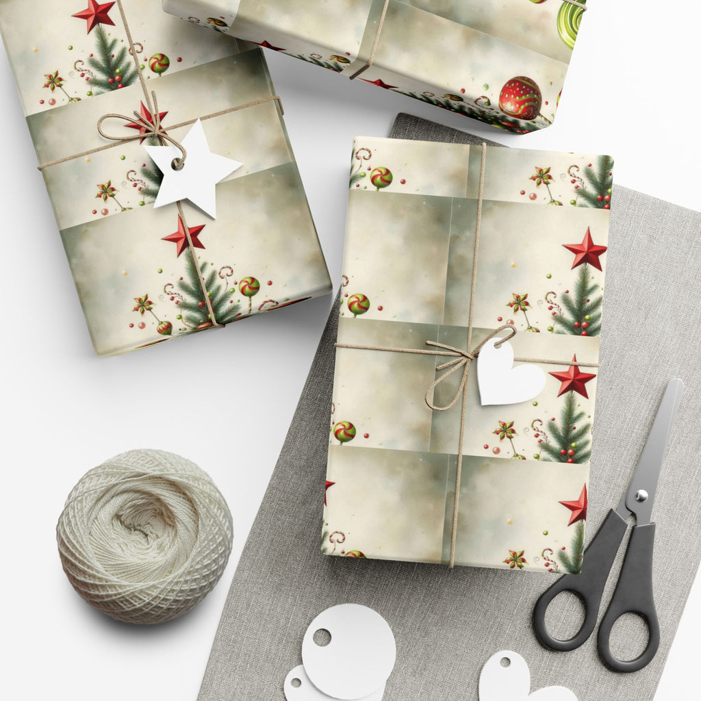 Christmas Tree Ornament Gift Wrap Paper — Vintage Holiday Wrapping Sheets