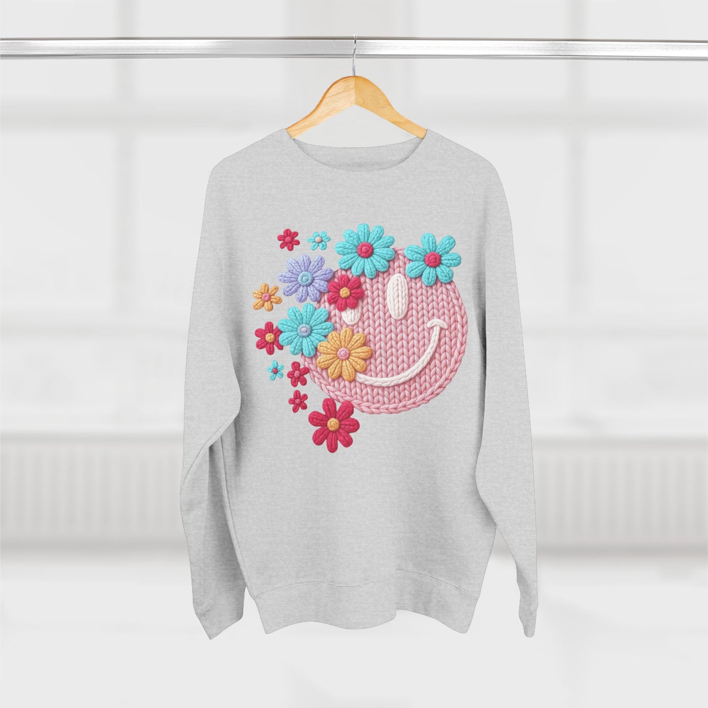 Floral Knit Smile Sweatshirt Cozy, Unbothered