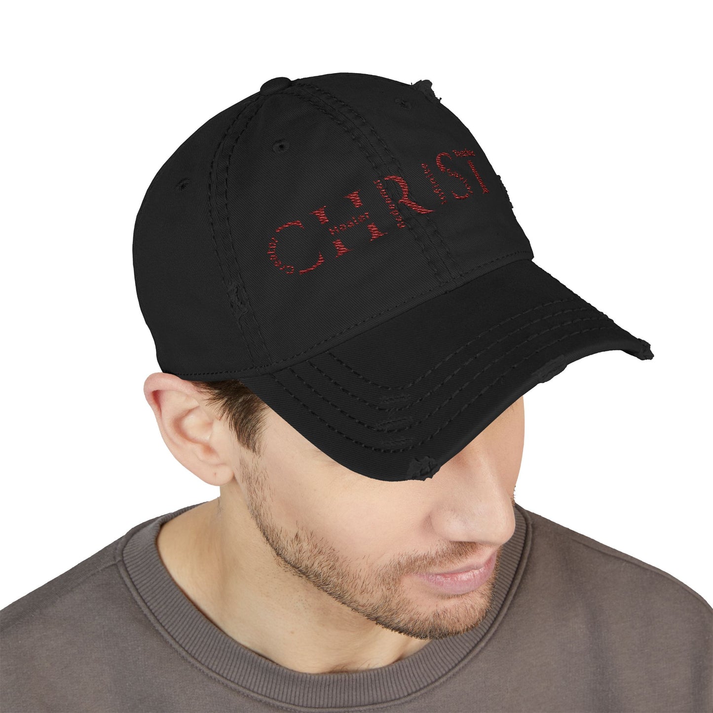 Distressed Embroidered 'CHRIST' Dad Hat — Vintage Christian Baseball Cap