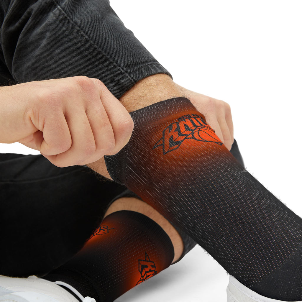 Basketball-Inspired Pattern Crew Socks — Retro Sports Sublimation Socks — Orange Gradient Crew Socks for Fans