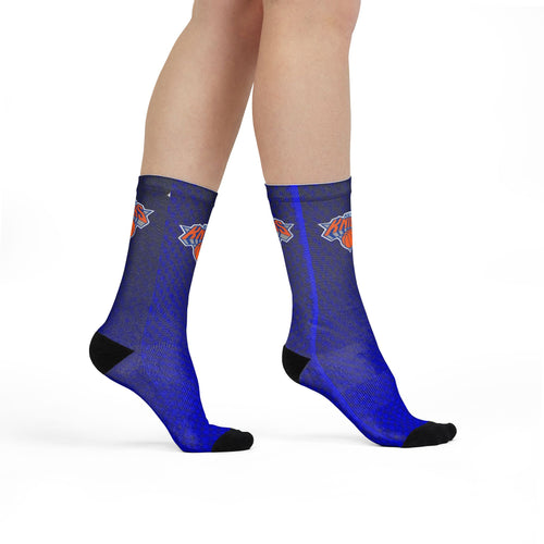Blue Gradient Crew Socks with Basketball Logo — Sublimation Athletic Socks