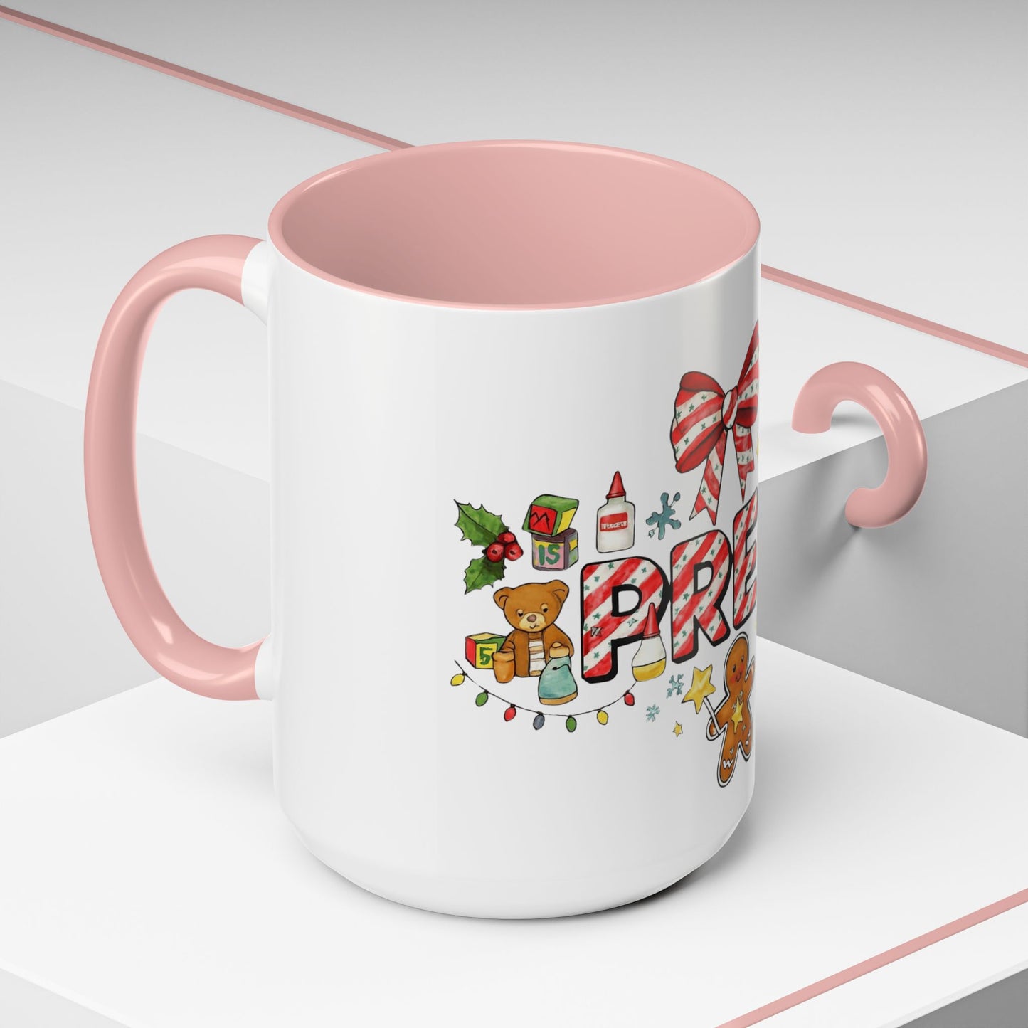 Holiday Teacher Coffee Mug 'PRE-K' Festive Gingerbread & Candy Cane Design (11/15oz) School Staff Christmas Mug Collection