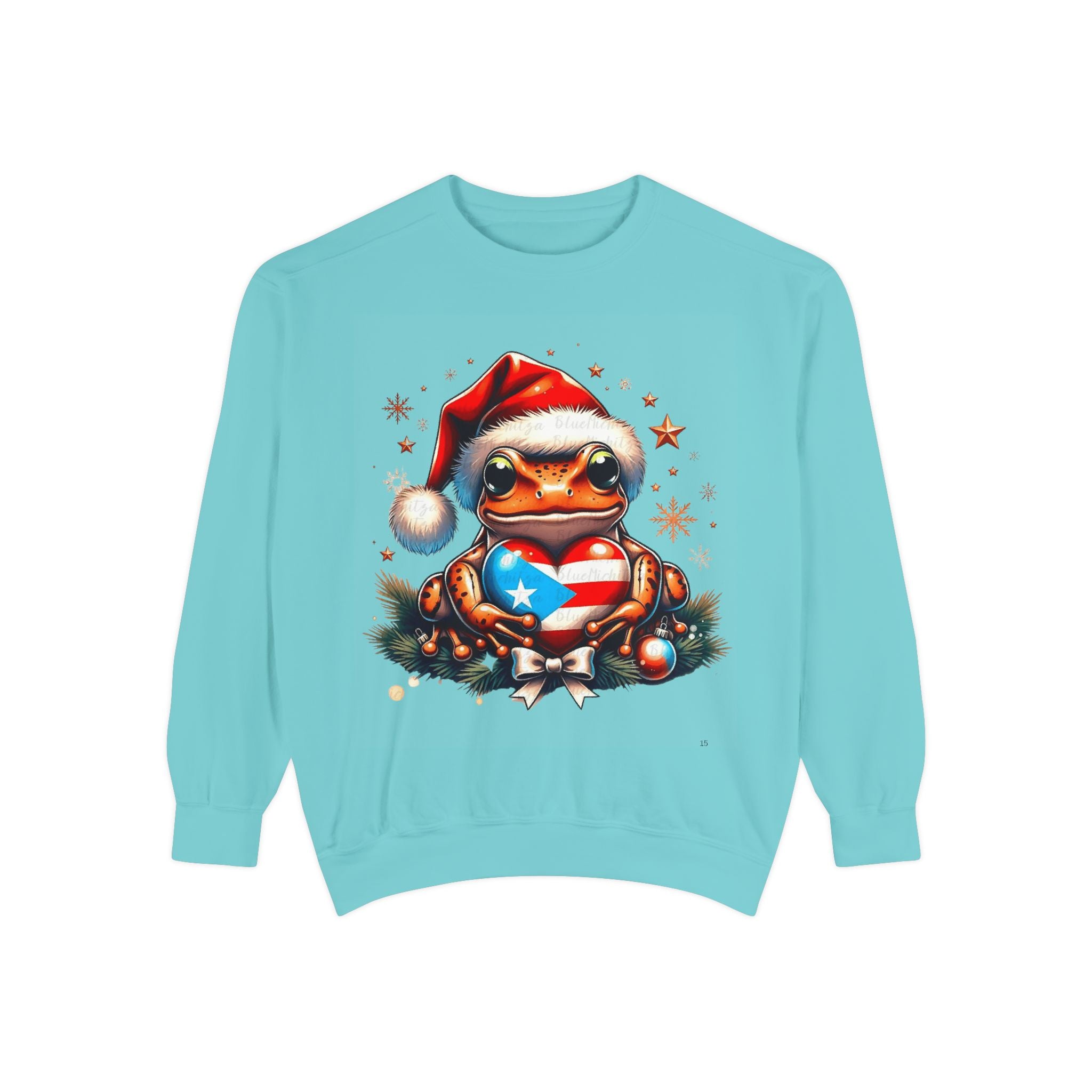 Christmas Coqui Sweatshirt — Cute Santa Frog Holding Ornament Holiday Sweater