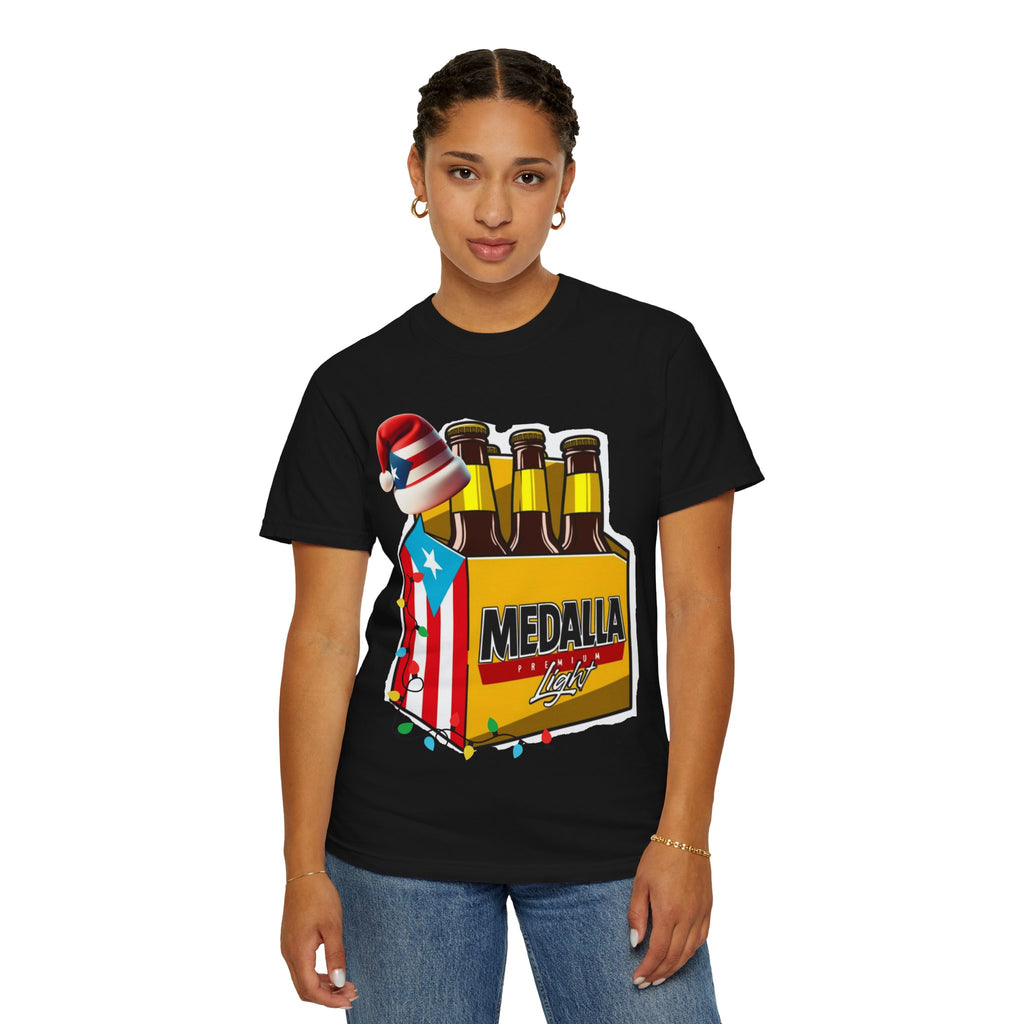 Medalla Light Beer T-Shirt  Navidad Boricua Holiday Tee Puerto Rico’s Navidades