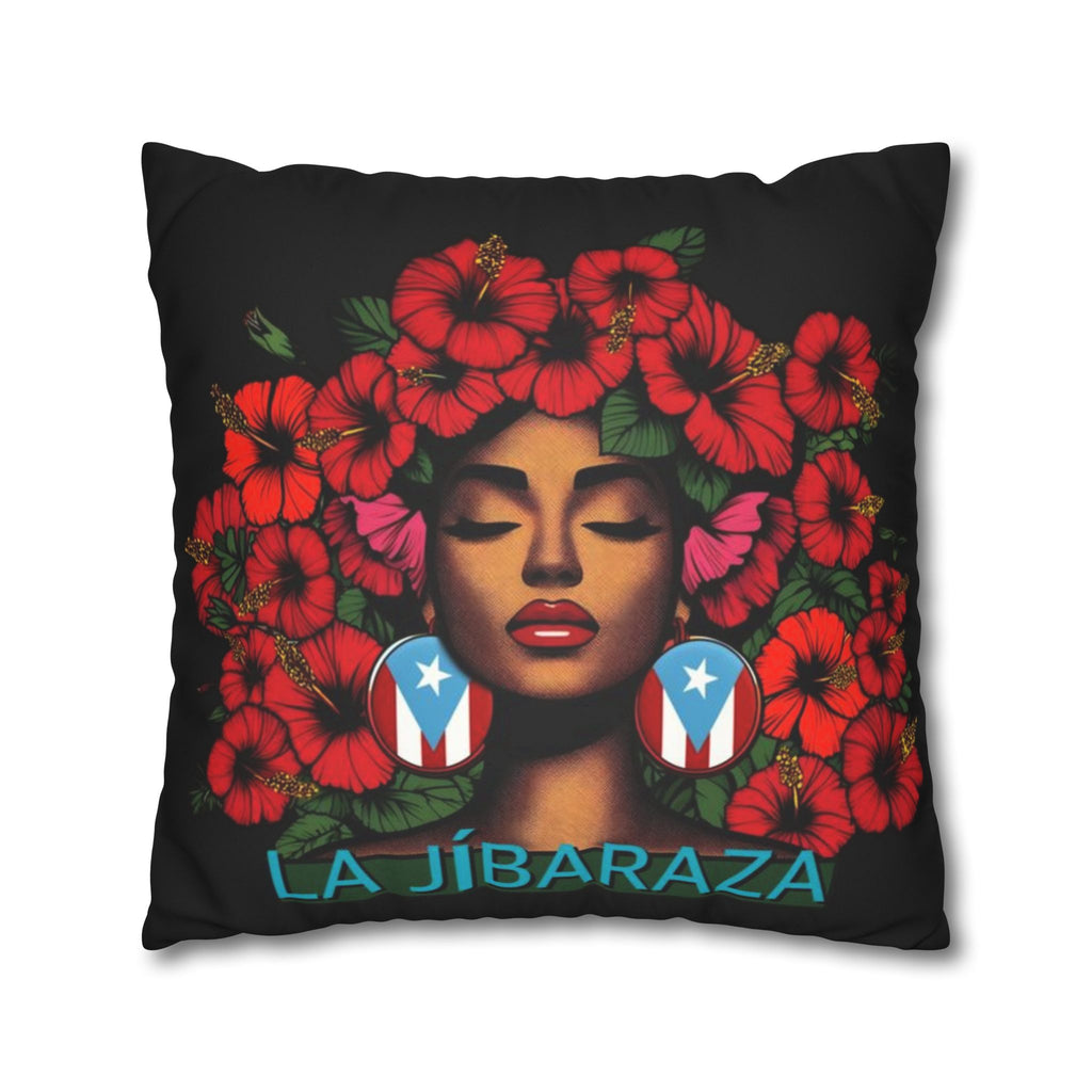 La Jíbara Pillowcase – Puerto Rican Floral Hair Art Square Pillow  Puerto Rico Culture Pillow