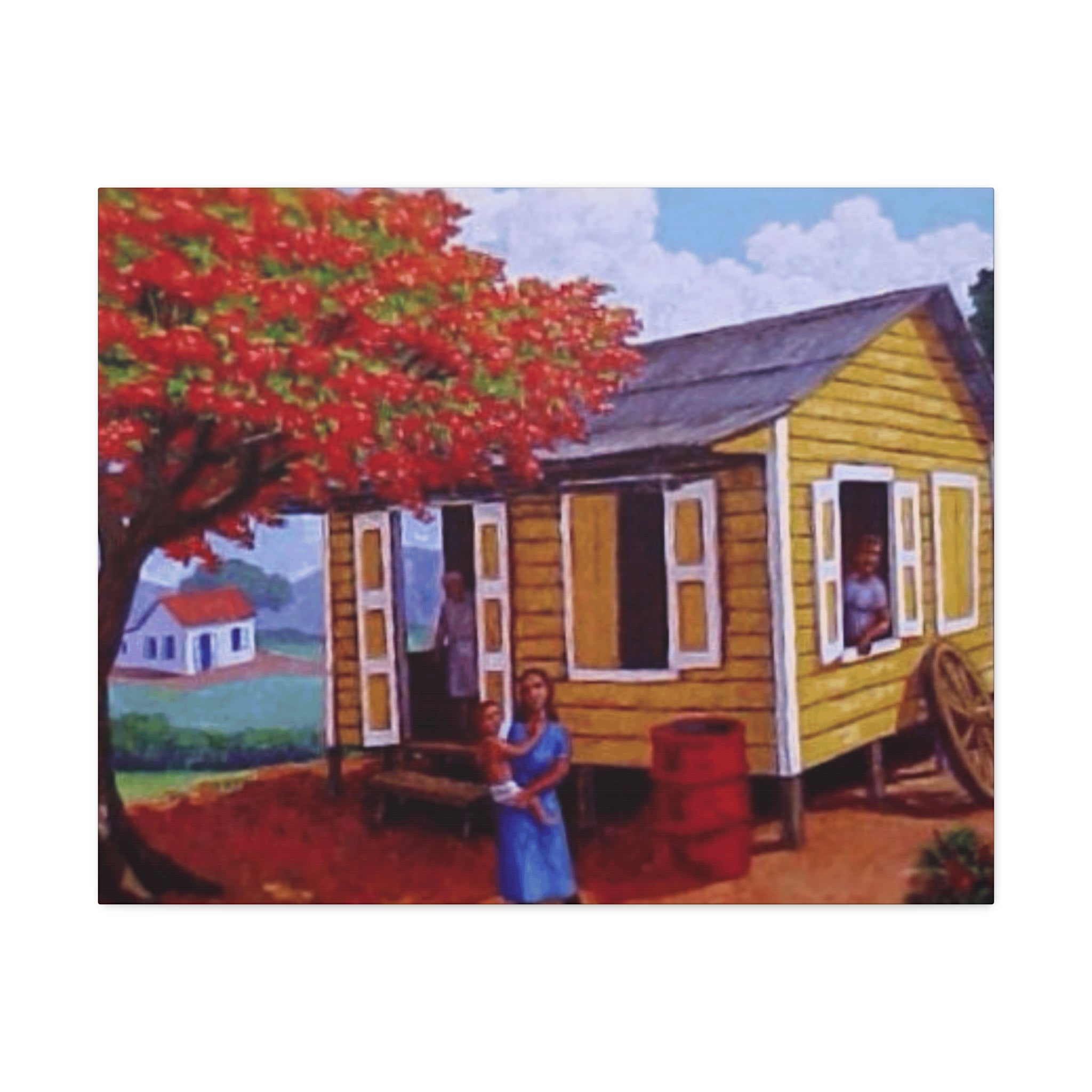 The Soul of Puerto RicoCaribbean Cottage Stretched Canvas  Tropical Village Scene Wall Art