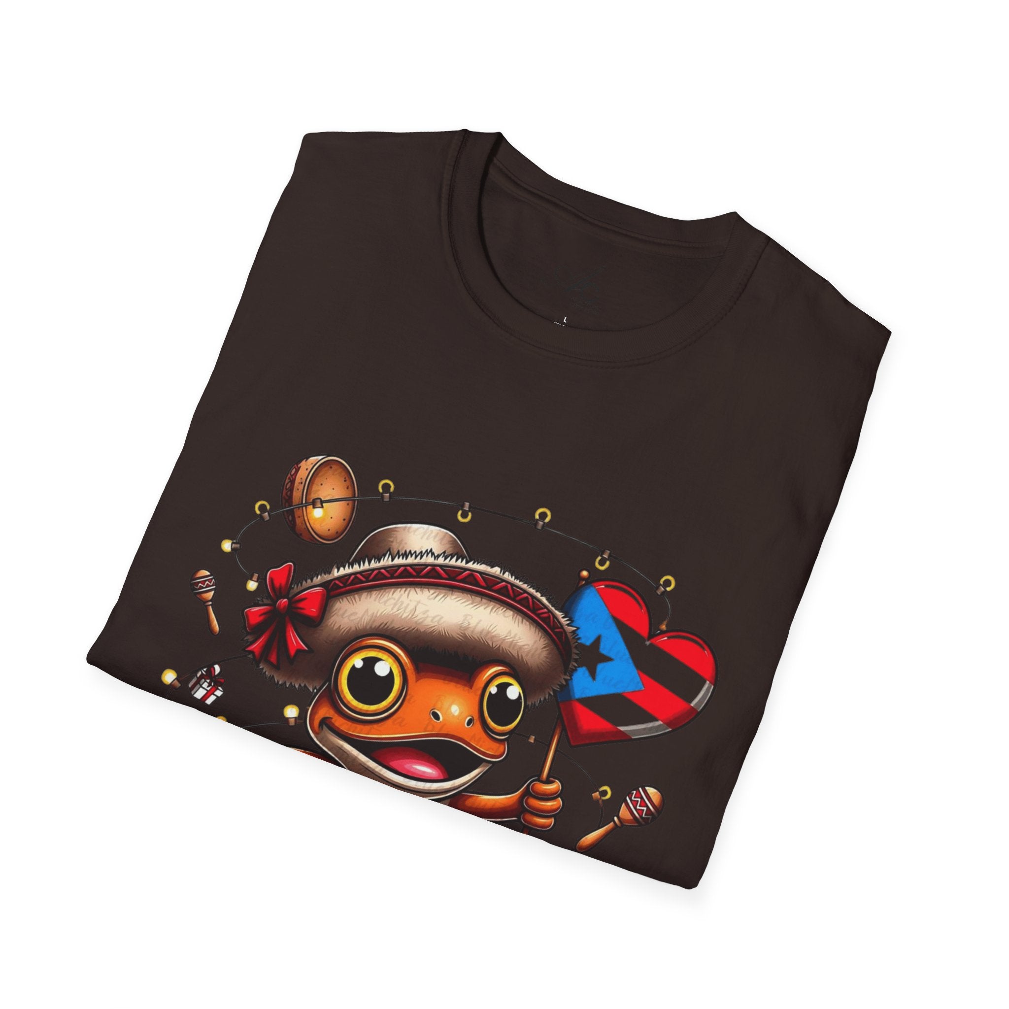 Puerto Rico Frog Holiday T-Shirt  Cute Coquí with Flag Heart (Christmas) Puerto Rico Navidades
