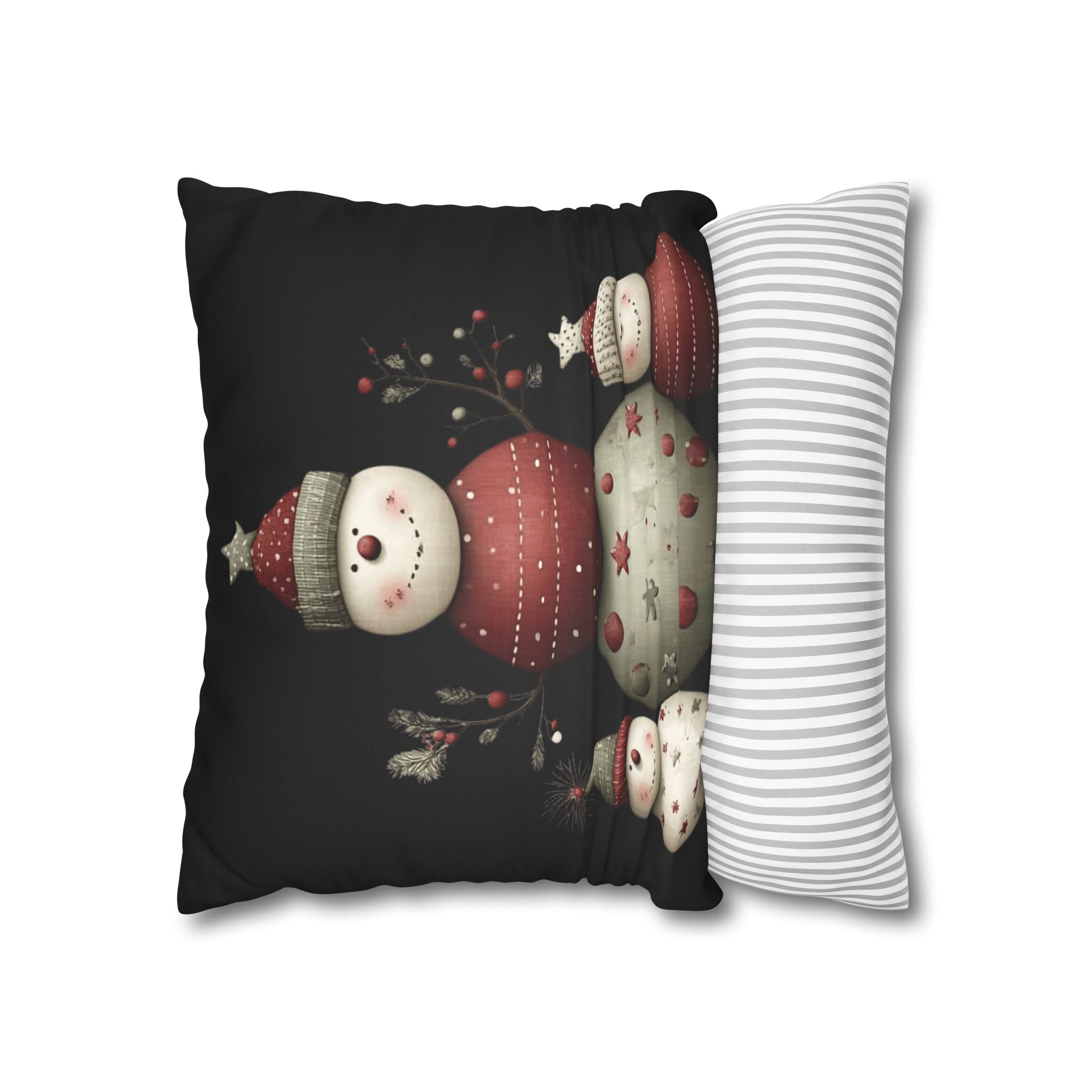 Christmas Snowman Faux Suede Pillowcase – Cute Stacked Snowmen Holiday Decor CHRISTMAS PILLOW DÉCOR