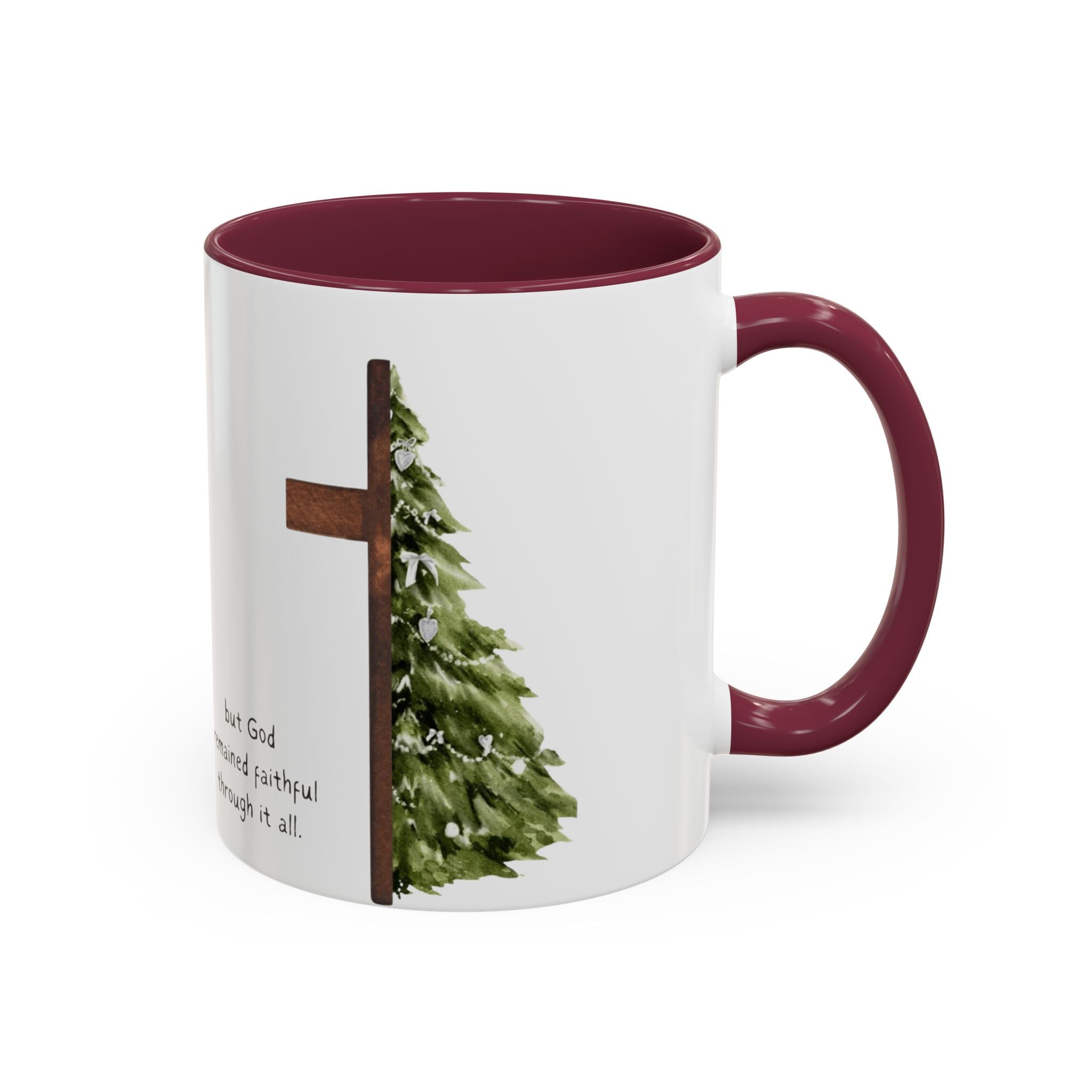 Christian Cross & Pine Tree Mug — Faith Reminder Coffee Cup (11oz/15oz)