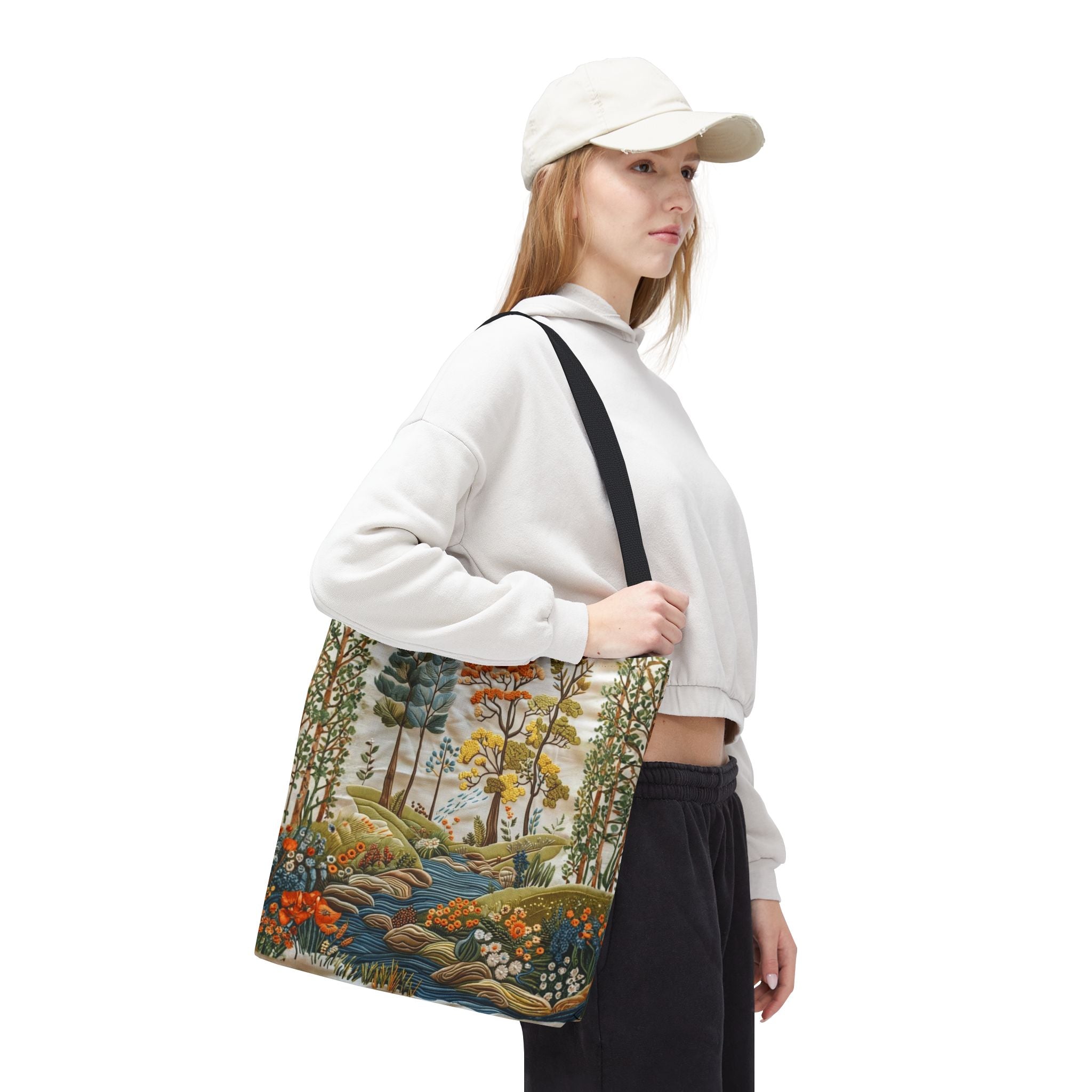 Scenic Meadow Tote Crochet-Decorated Tote Bags