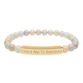 Engraved Natural Stone Stretch Bracelet — "Crece No Te Rindas" Affirmation Bar