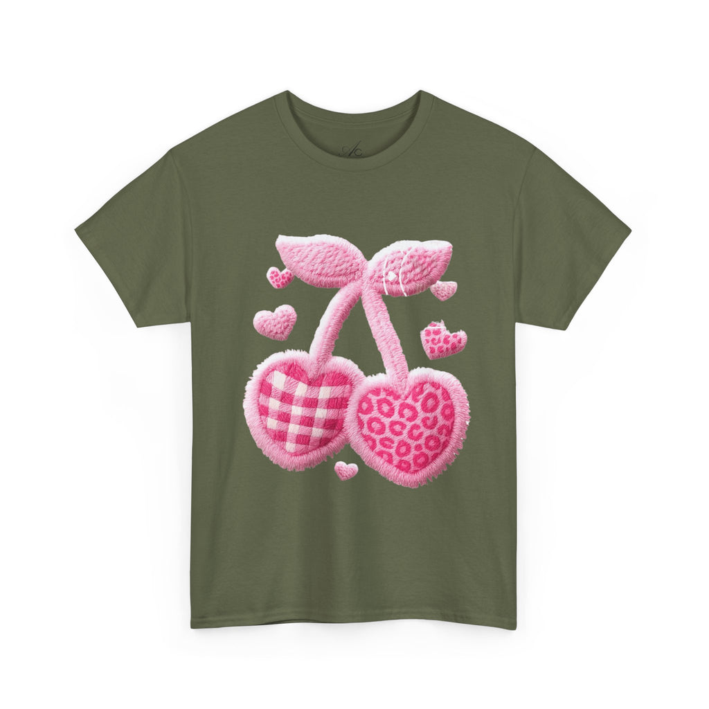 Pink Heart Cherries Tee  LOVE Graphic Valentine T-Shirt