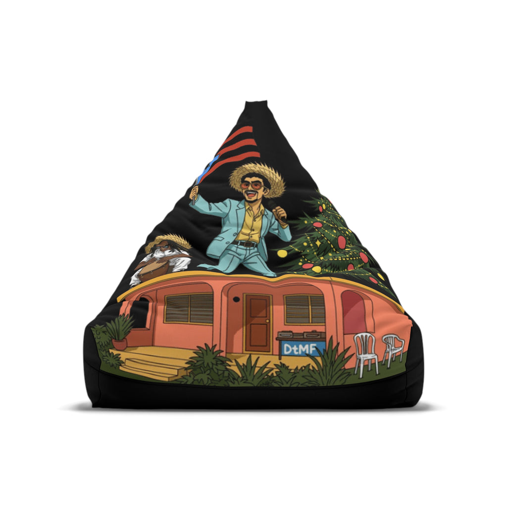 Puerto Rico Navidades Benito Bean Bag Chair Cover  Retro Camper Vibes Graphic (Man in Straw Hat, Palm Trees & Trailer)