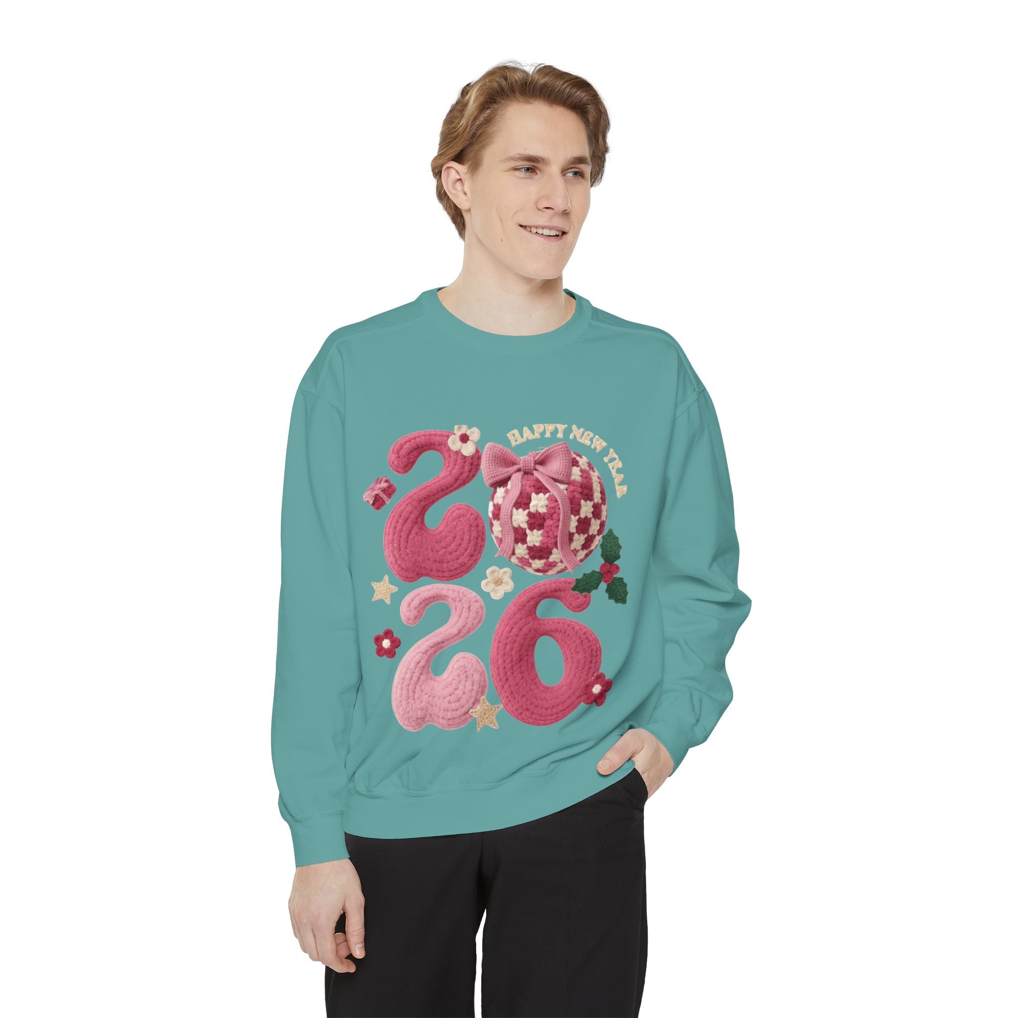 Happy New Year 2026 Sweater  Pink Festive Graphic Sweatshirt
