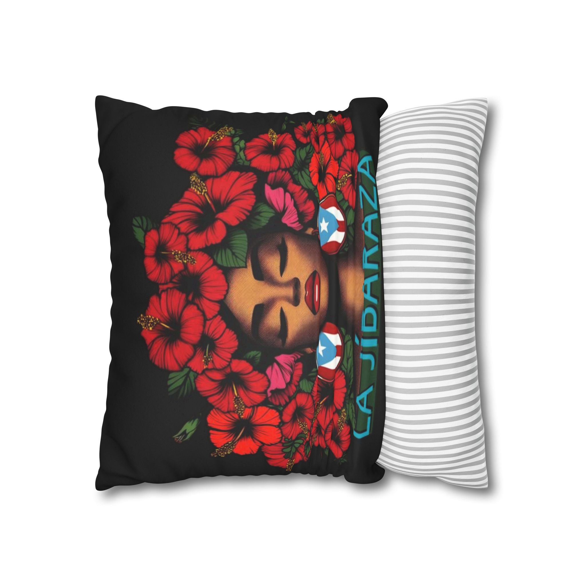 La Jíbara Pillowcase – Puerto Rican Floral Hair Art Square Pillow  Puerto Rico Culture Pillow