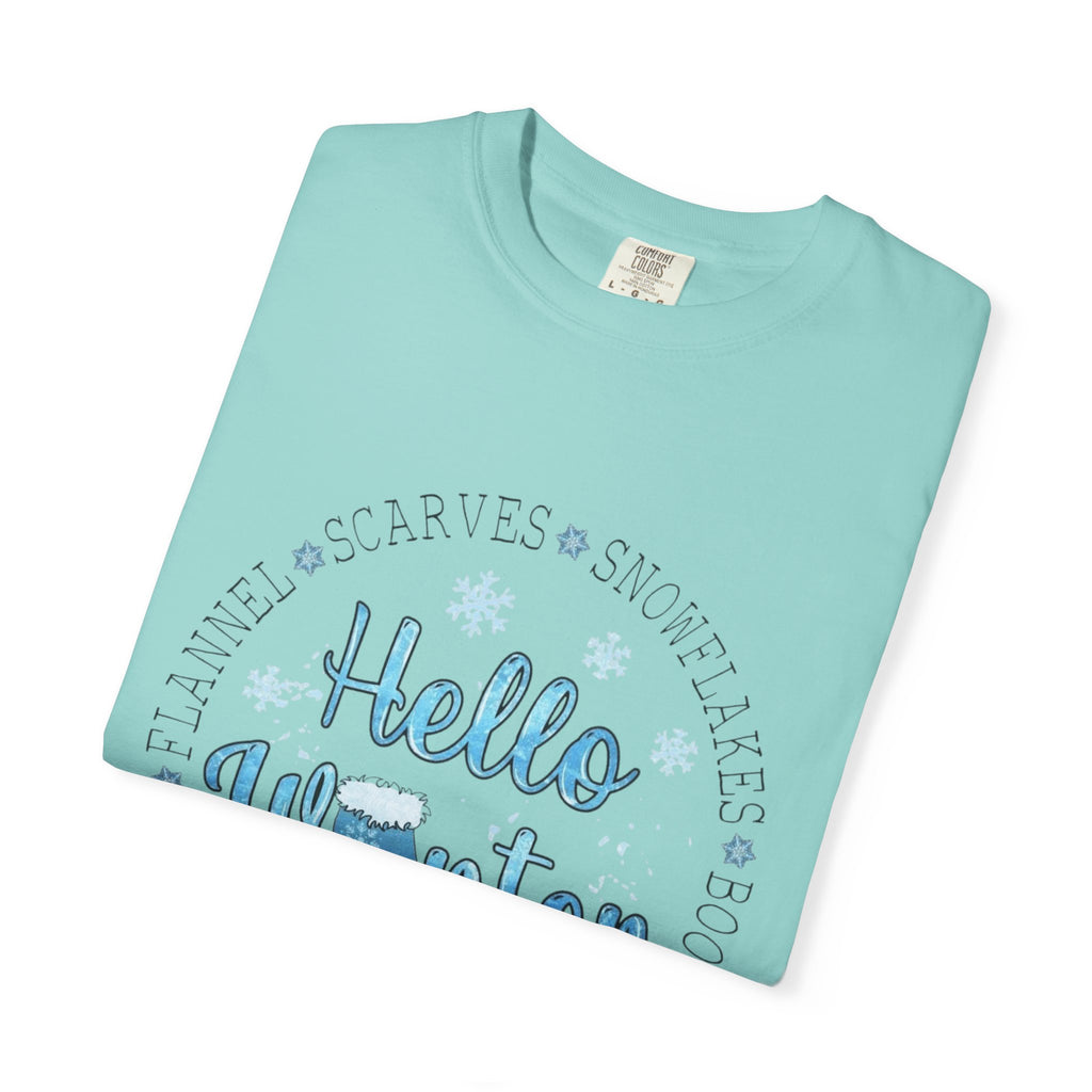 Hello Winter T‑Shirt  Cozy Snowflake Holiday Tee Christmas T-Shirts and Sweatshirts Collection